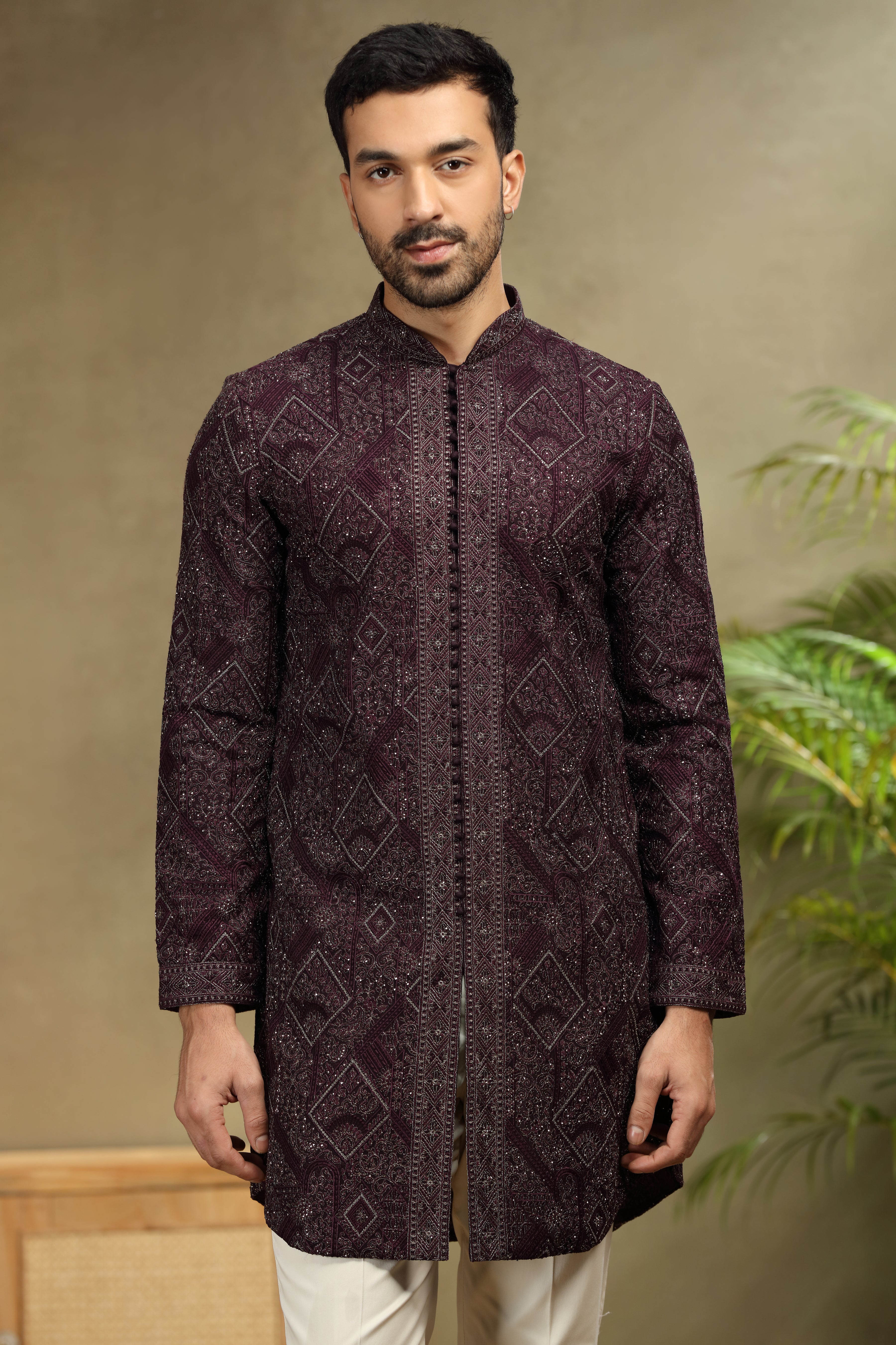 Purple Silk Indo Set with Dori and Resham Work