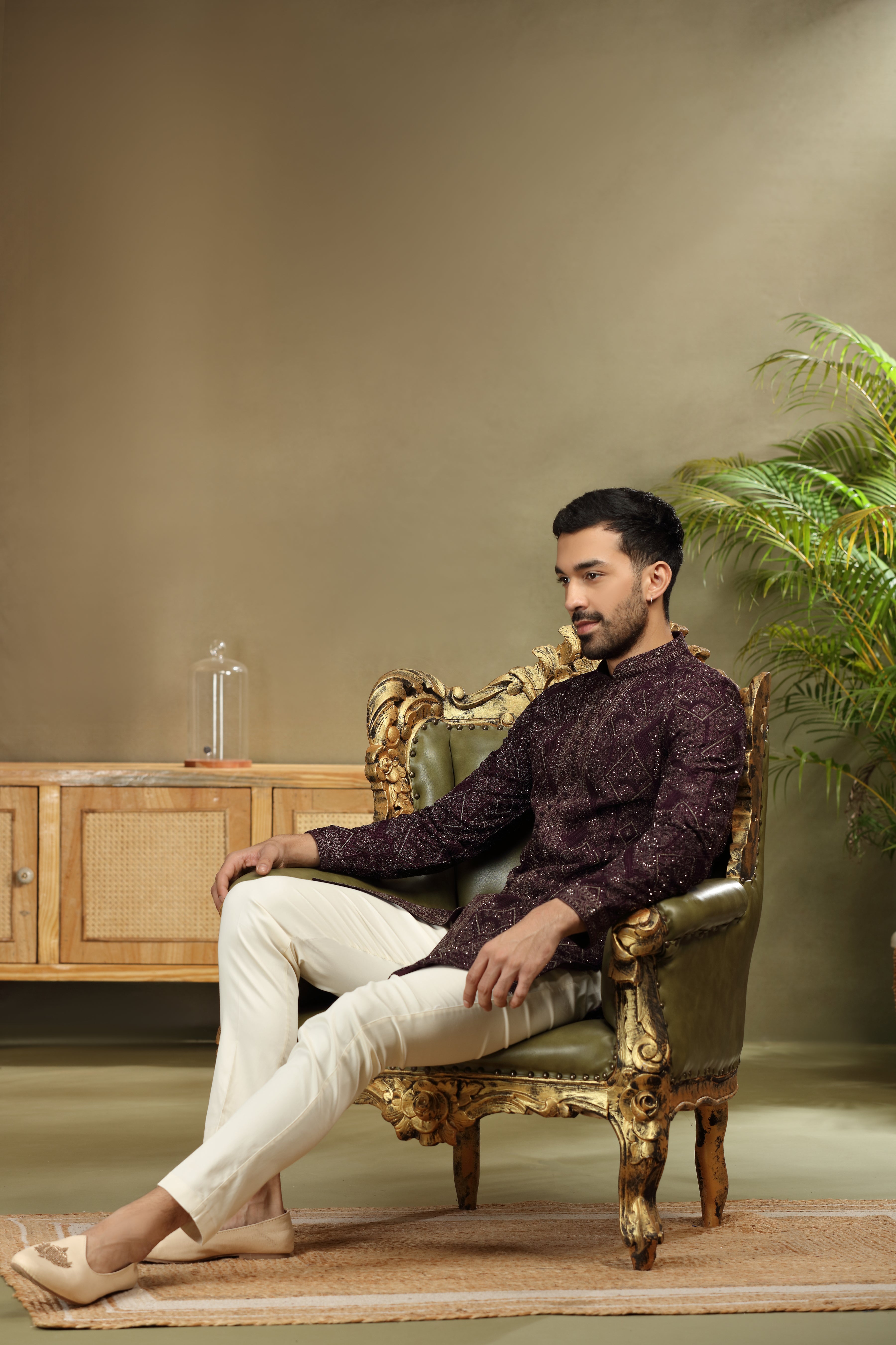 Purple Silk Indo Set with Dori and Resham Work