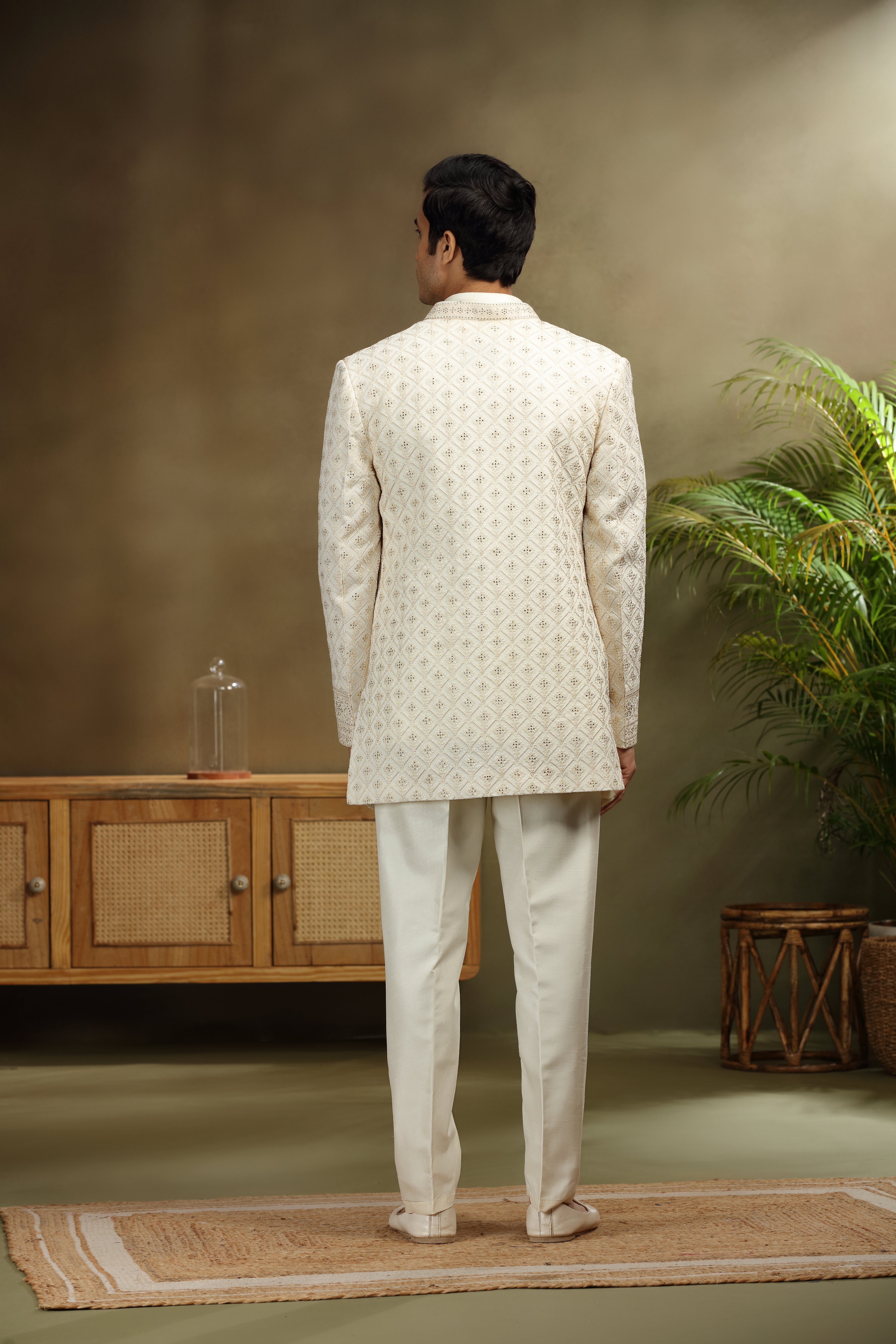 Ivory Georgette Indo Set with Lucknowi Diamond Work