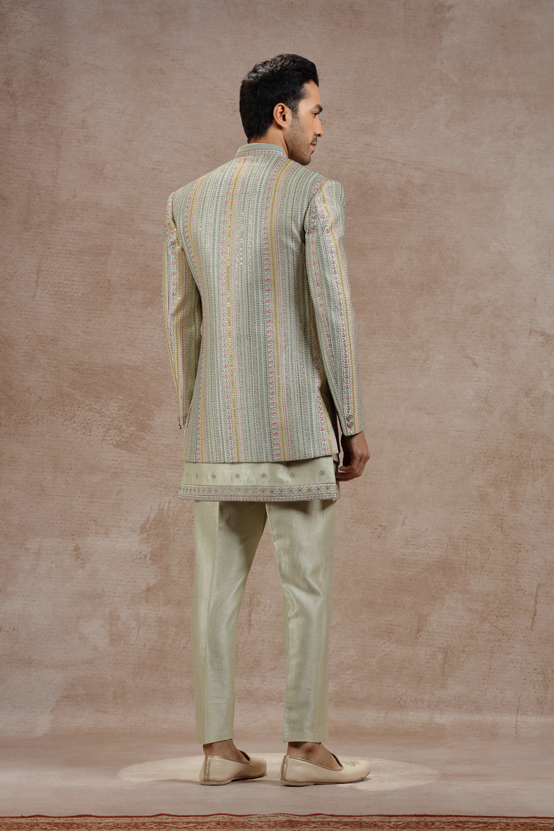 Sage Green Indowestern Jacket Set with Floral Embroidery