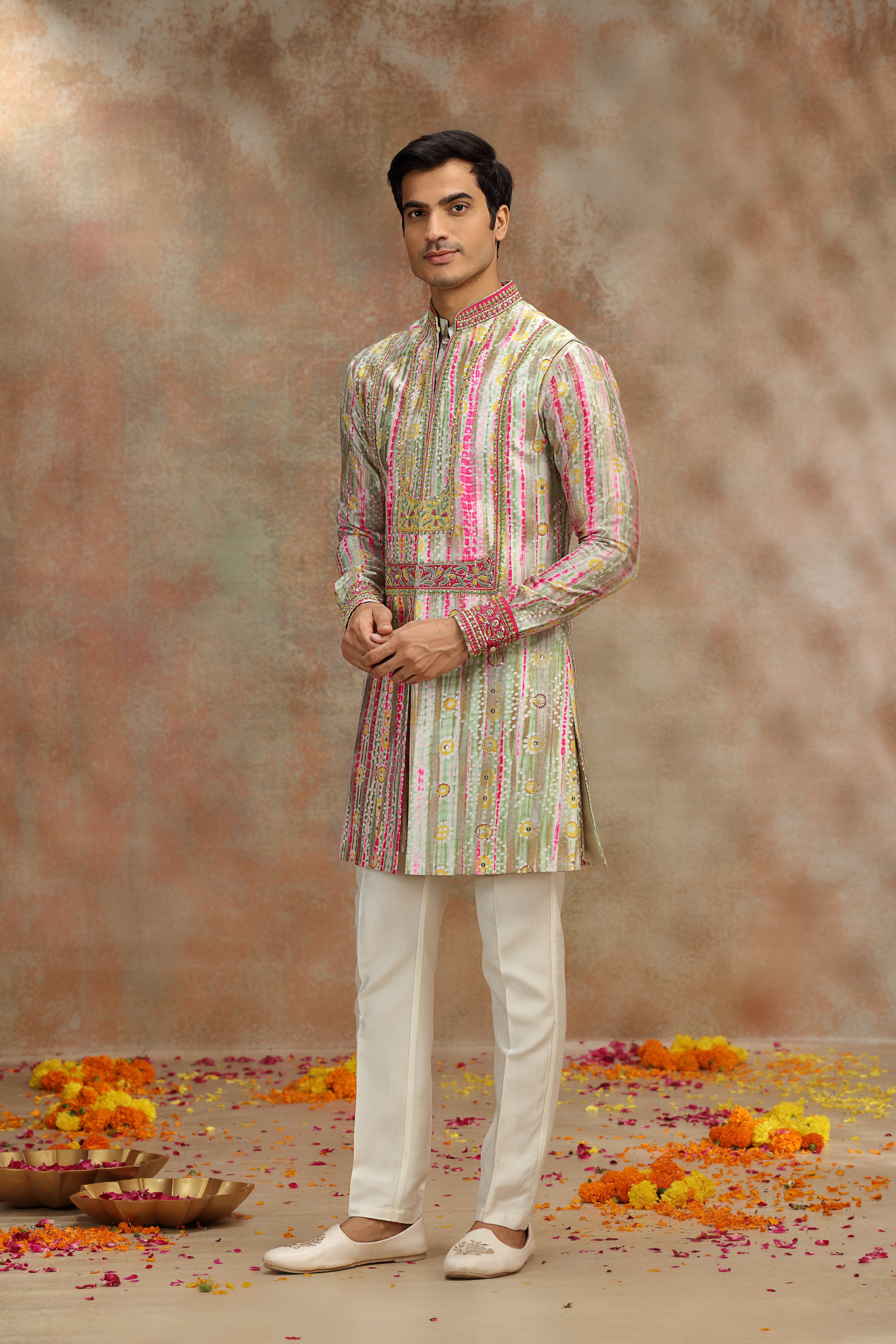 Multicolor Silk Koti Kurta with Dori & Sequins