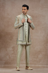 Sage Green Indowestern Jacket Set with Floral Embroidery