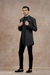 Black Silk Indo western Set with Embroidery & Sequins