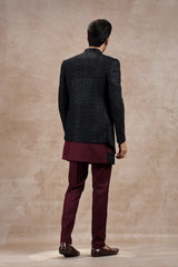 Black Silk Indo western Set with Embroidery & Sequins