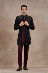 Maroon & Black Silk Indo Western Set With Sequin Work