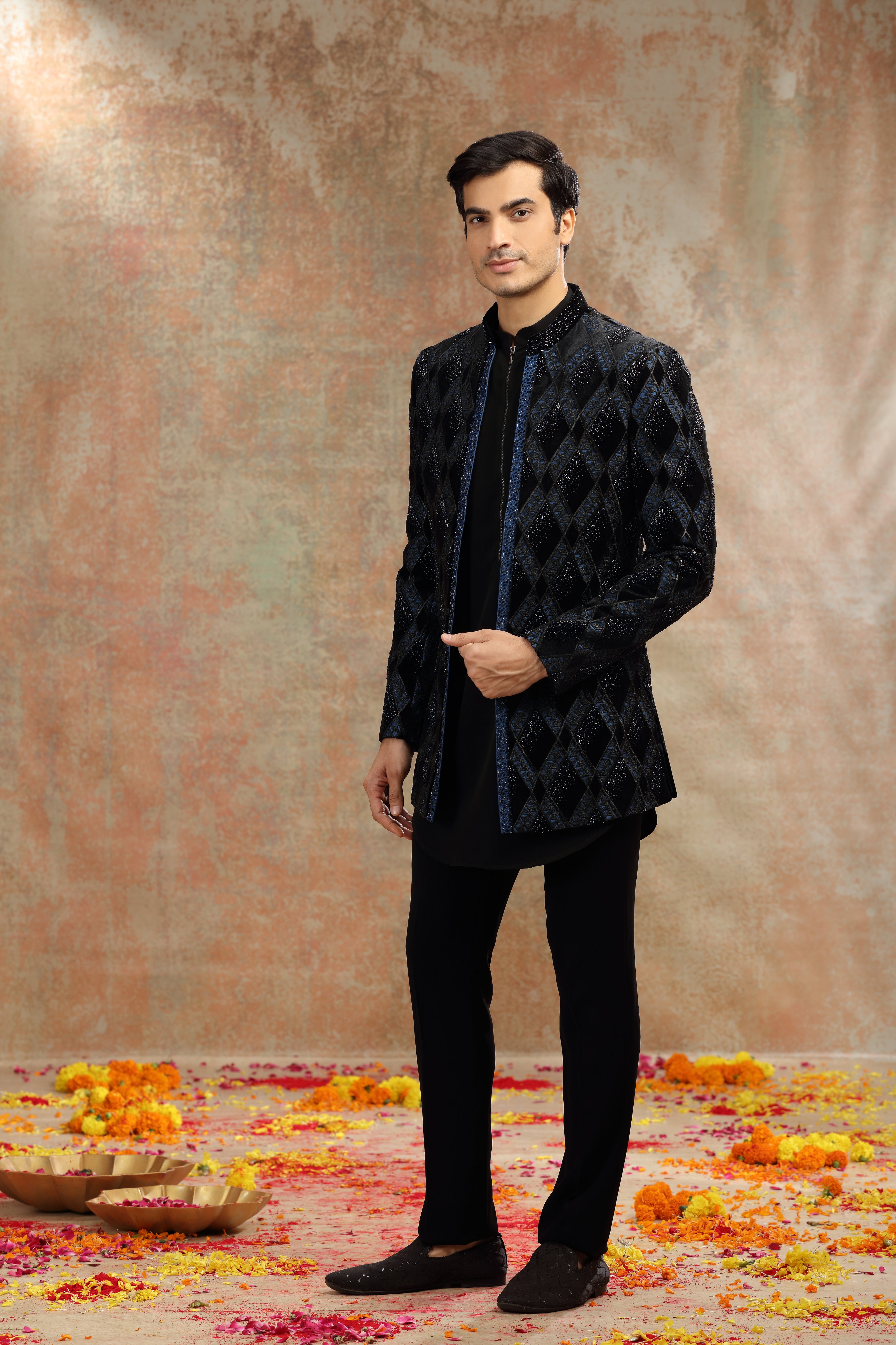 Black Velvet Indo Set with Cutdana, Beads & Sequins