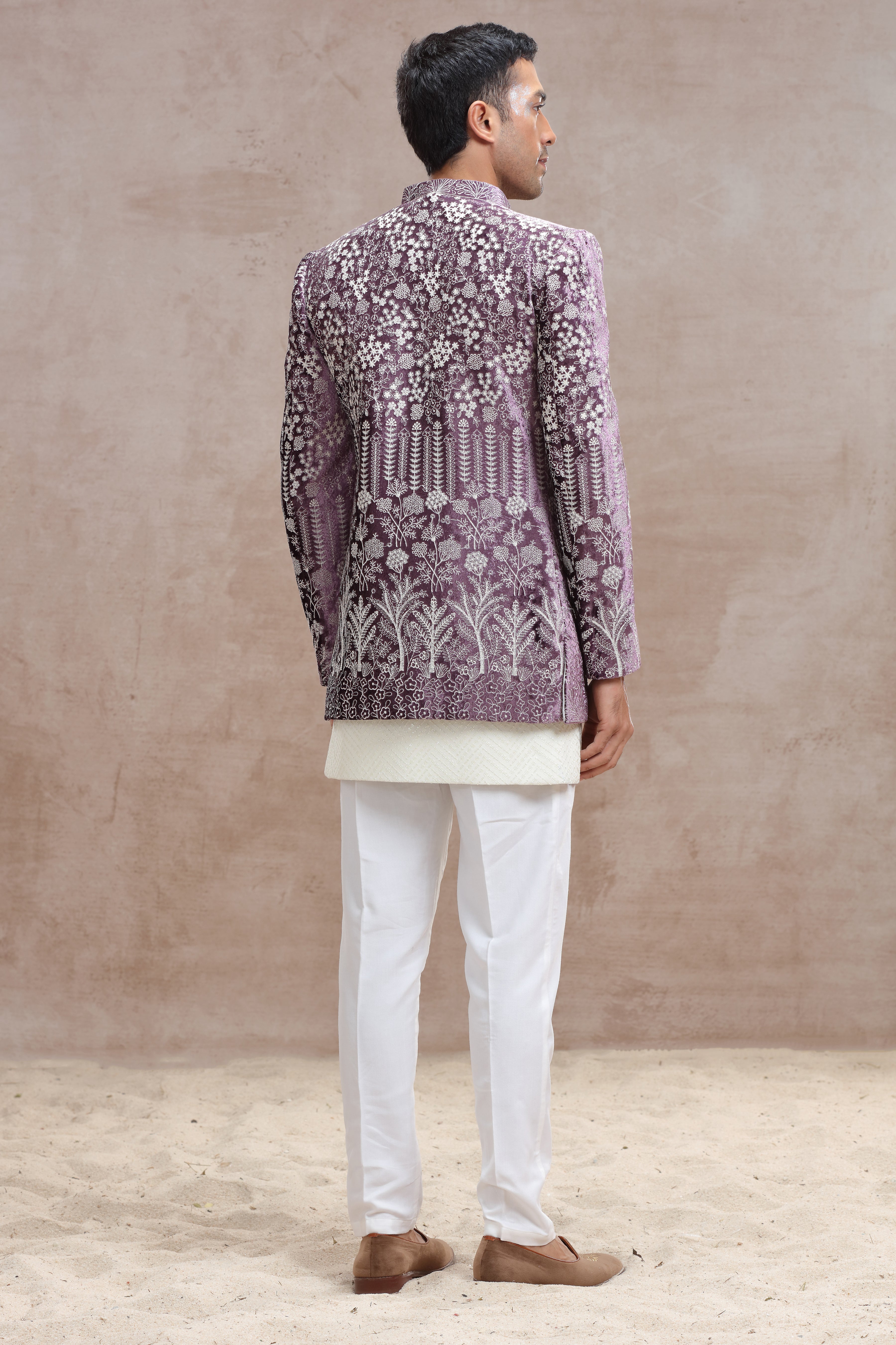 White & Lavender Indo Western with Chikankari & Thread Work