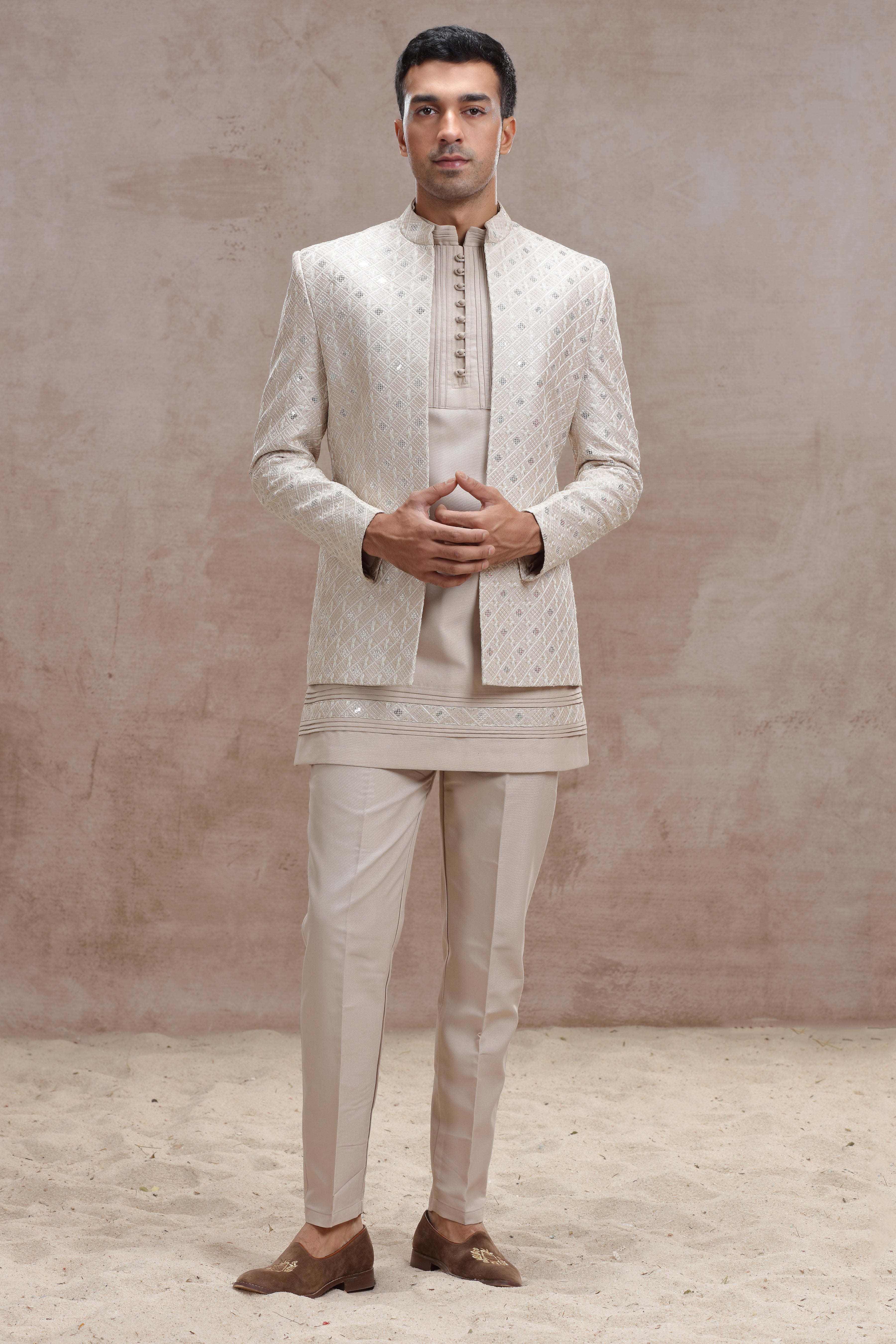 Beige Indo Western with Elegant Thread Work