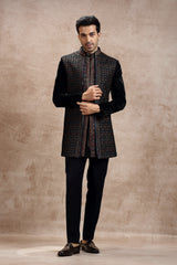 Black Velvet Jacket Set With Resham Embroidery