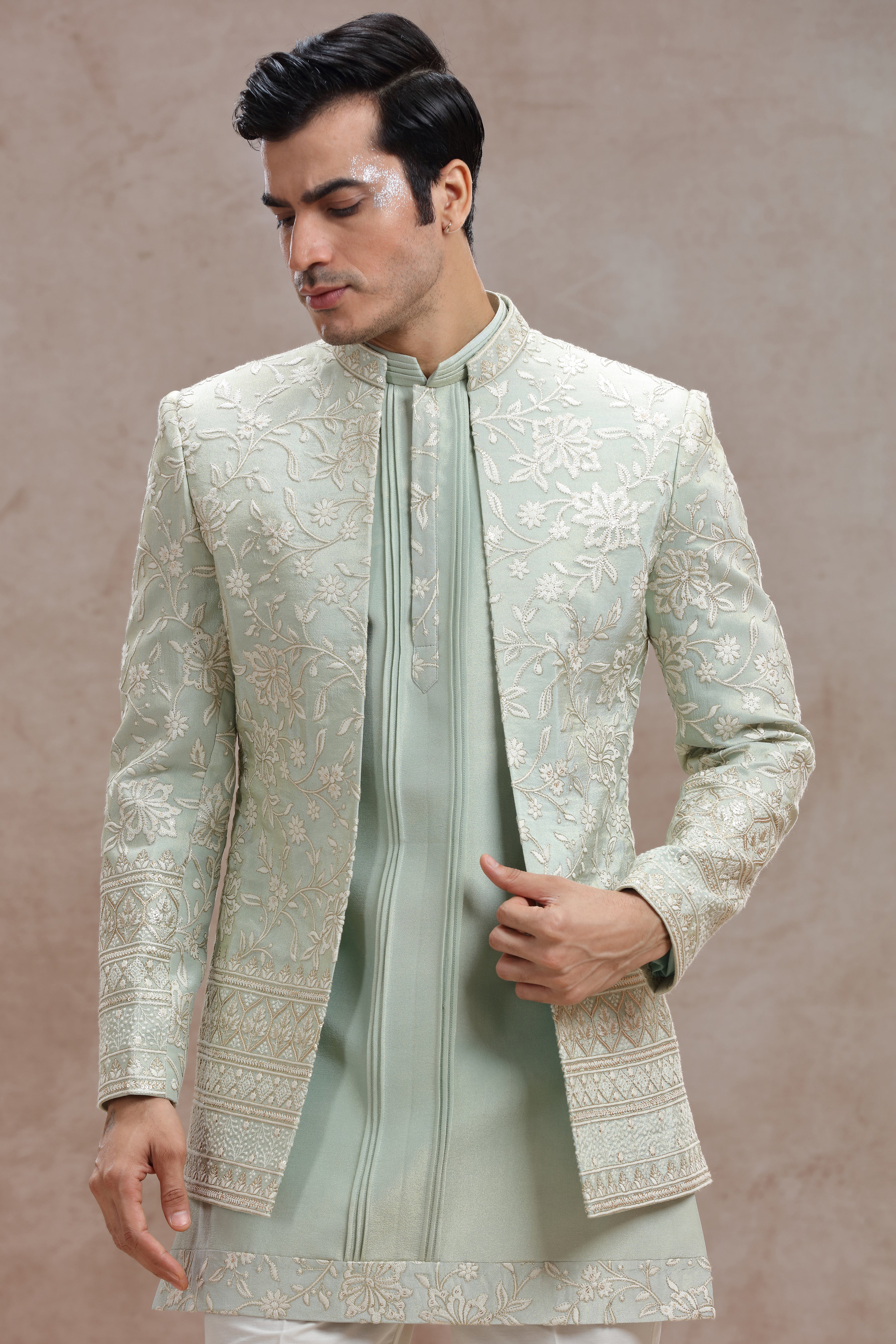 Stylish Beige Indo Western with Elegant Thread Work