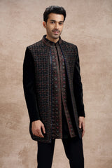 Black Velvet Jacket Set With Resham Embroidery