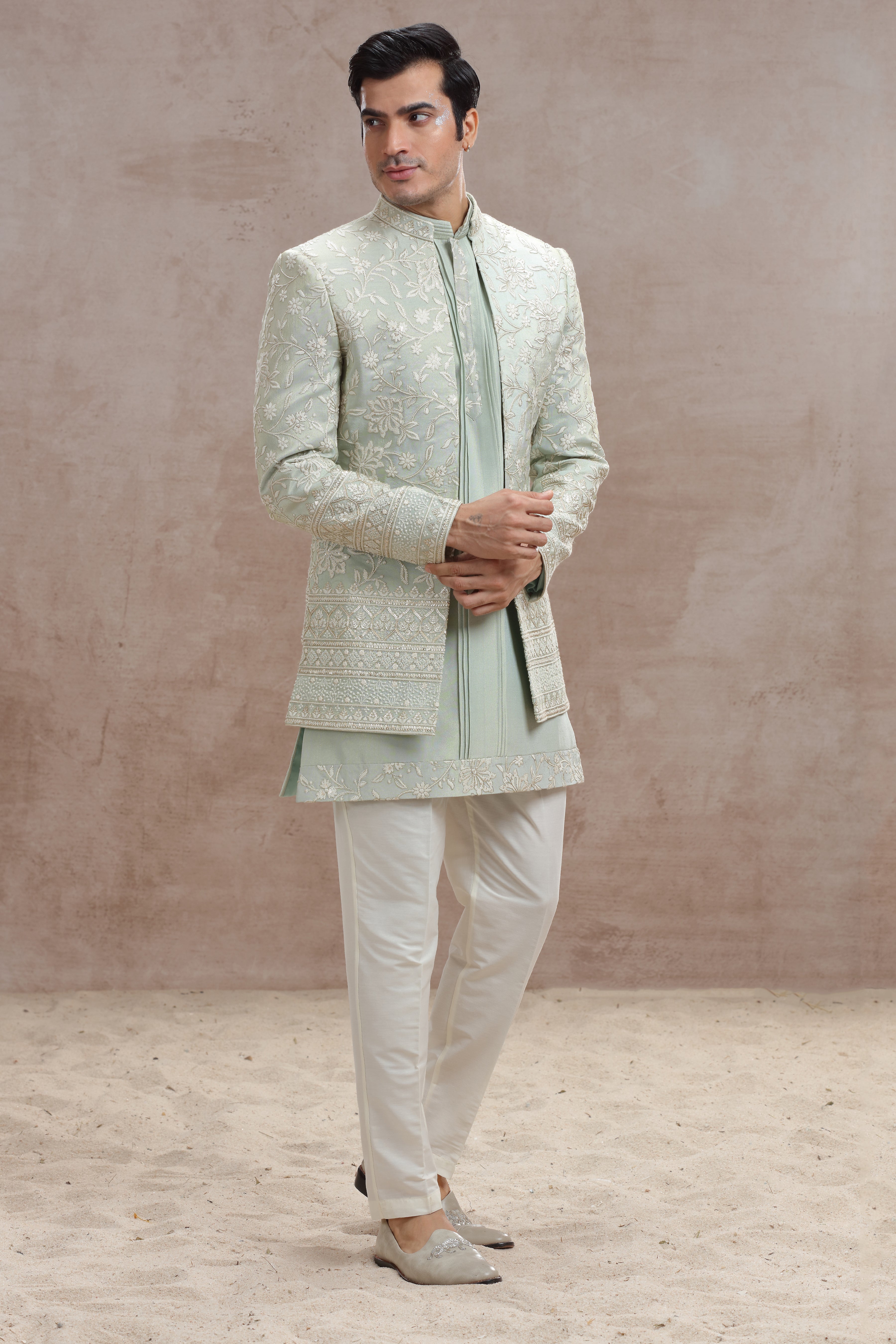 Stylish Beige Indo Western with Elegant Thread Work