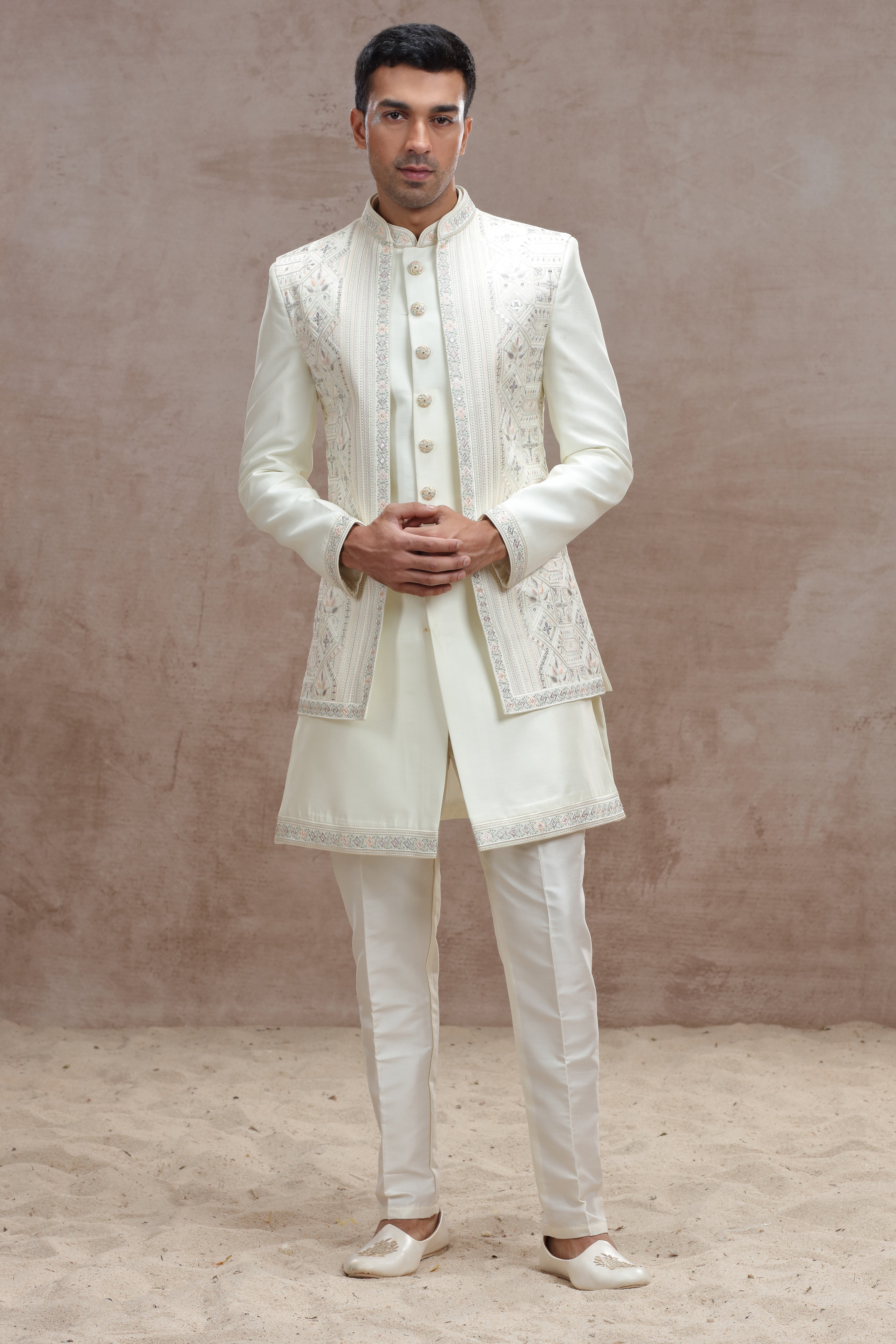 Ivory Indo Western with Chikankari Work