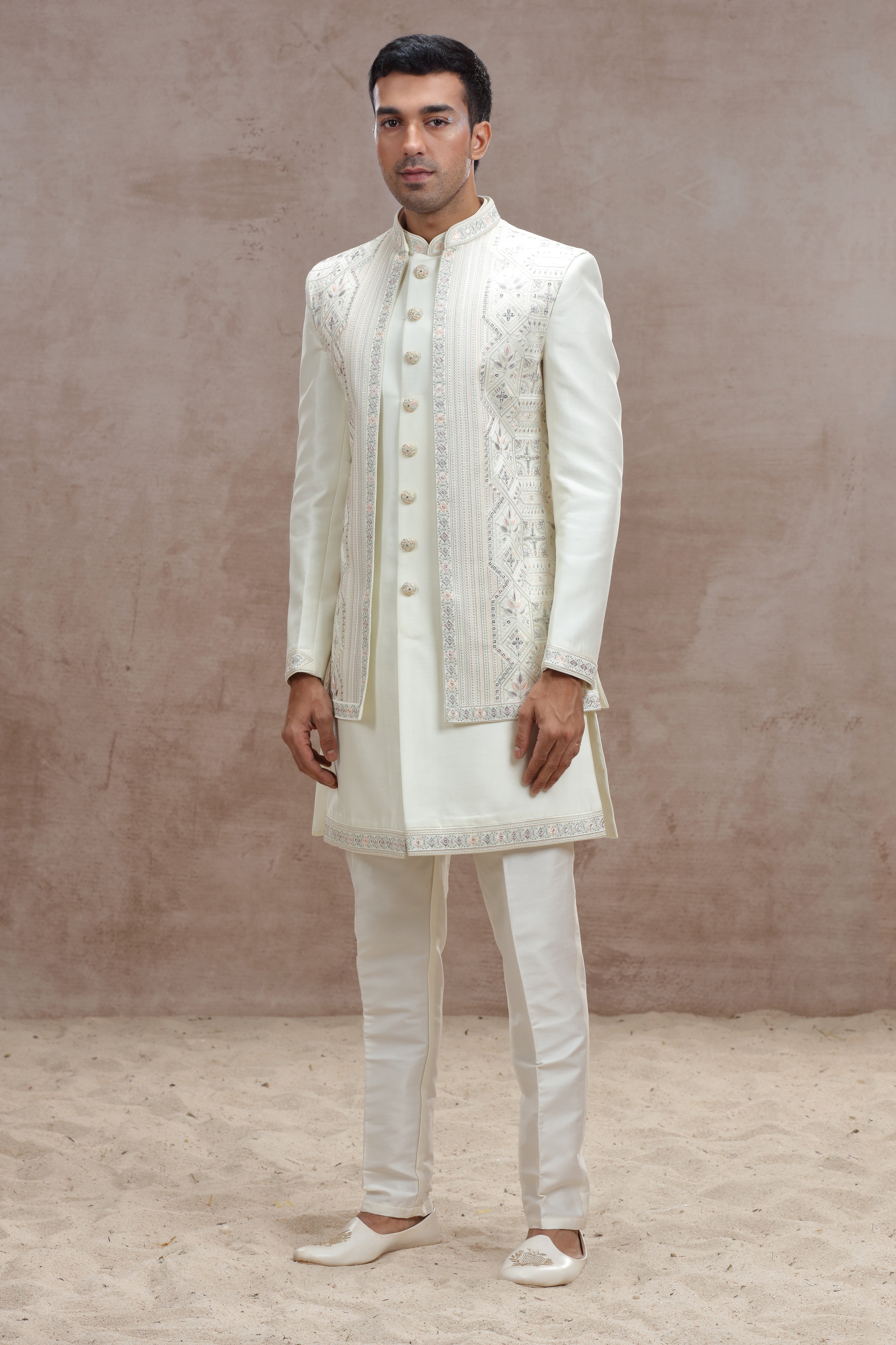 Ivory Indo Western with Chikankari Work