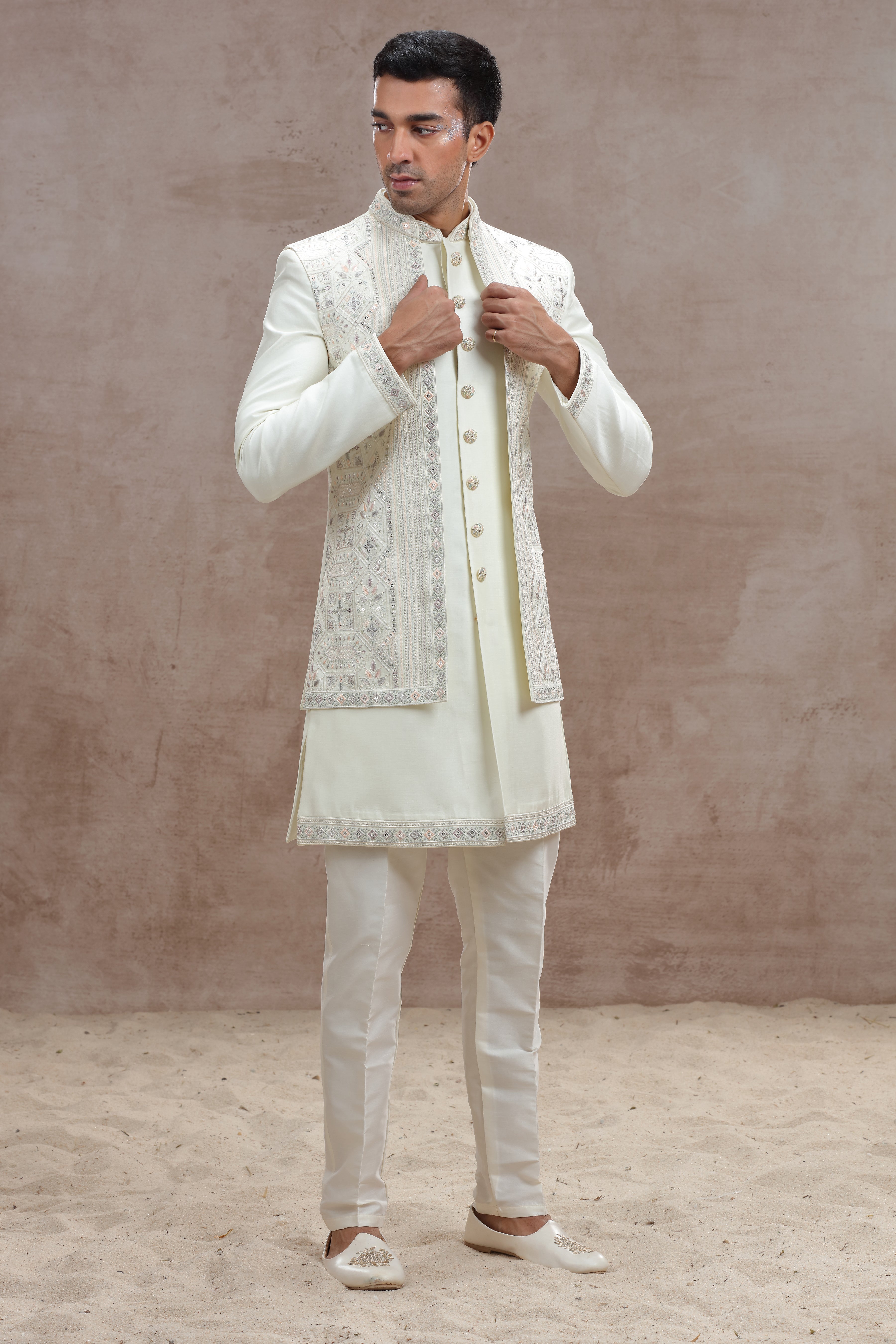 Ivory Indo Western with Chikankari Work