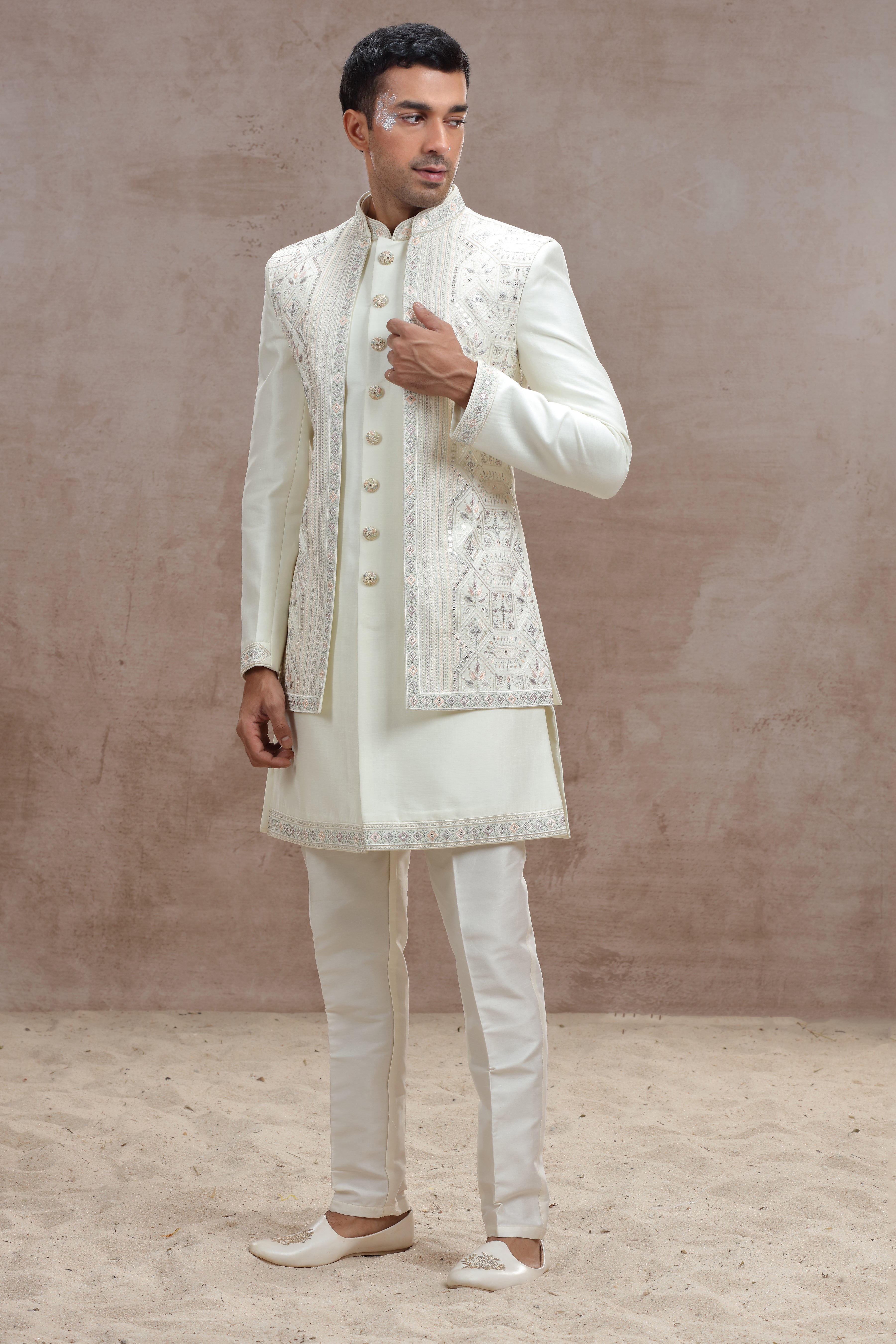 Ivory Indo Western with Chikankari Work