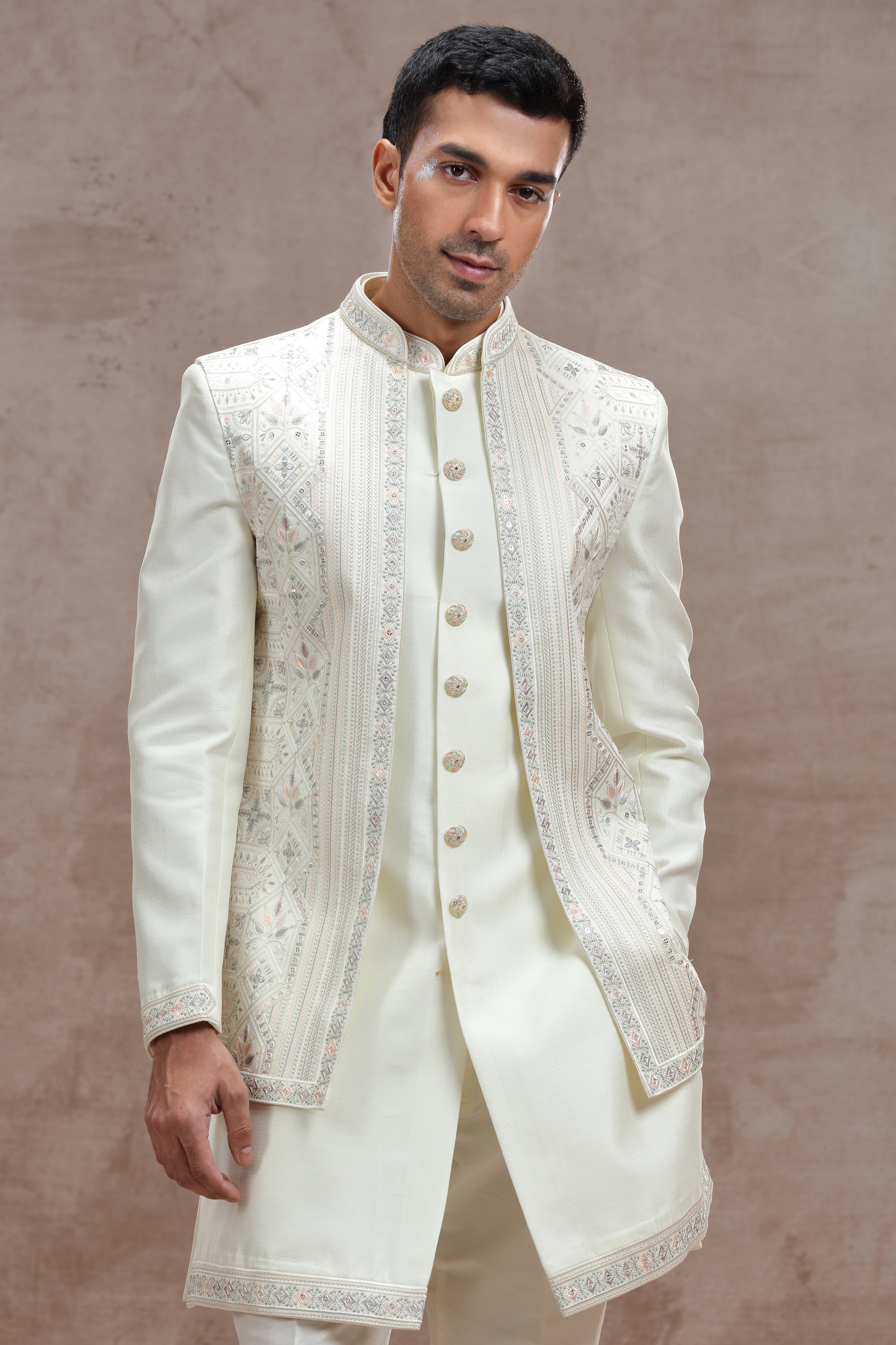 Ivory Indo Western with Chikankari Work