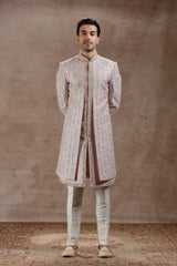 Pastel Pink Silk Sherwani With Geometric Embroidery