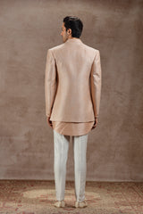 Peach Indowestern Jacket Set with All-Over Embroidery
