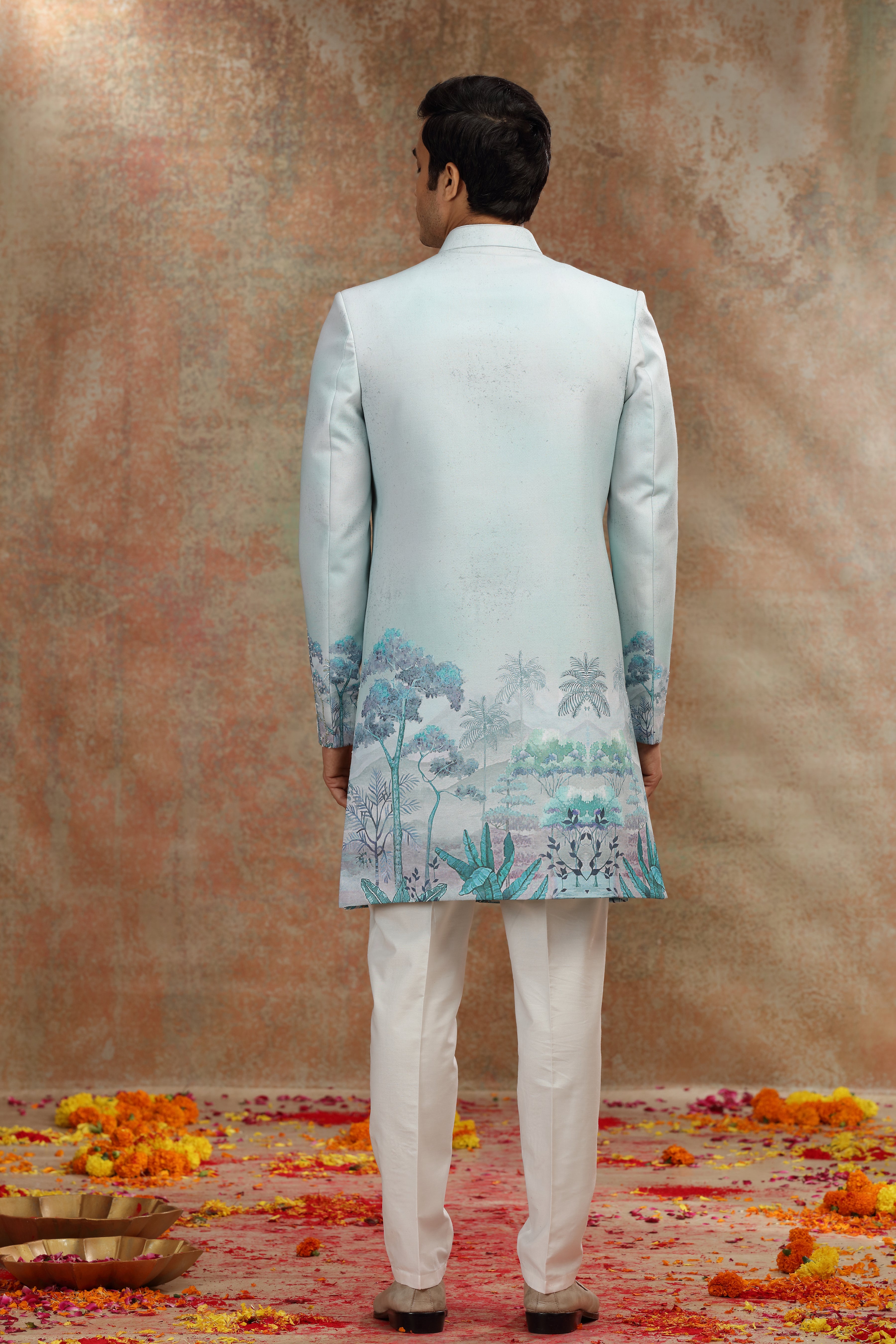 Sea Green Ombre Silk Indo Western with Cutdana Work