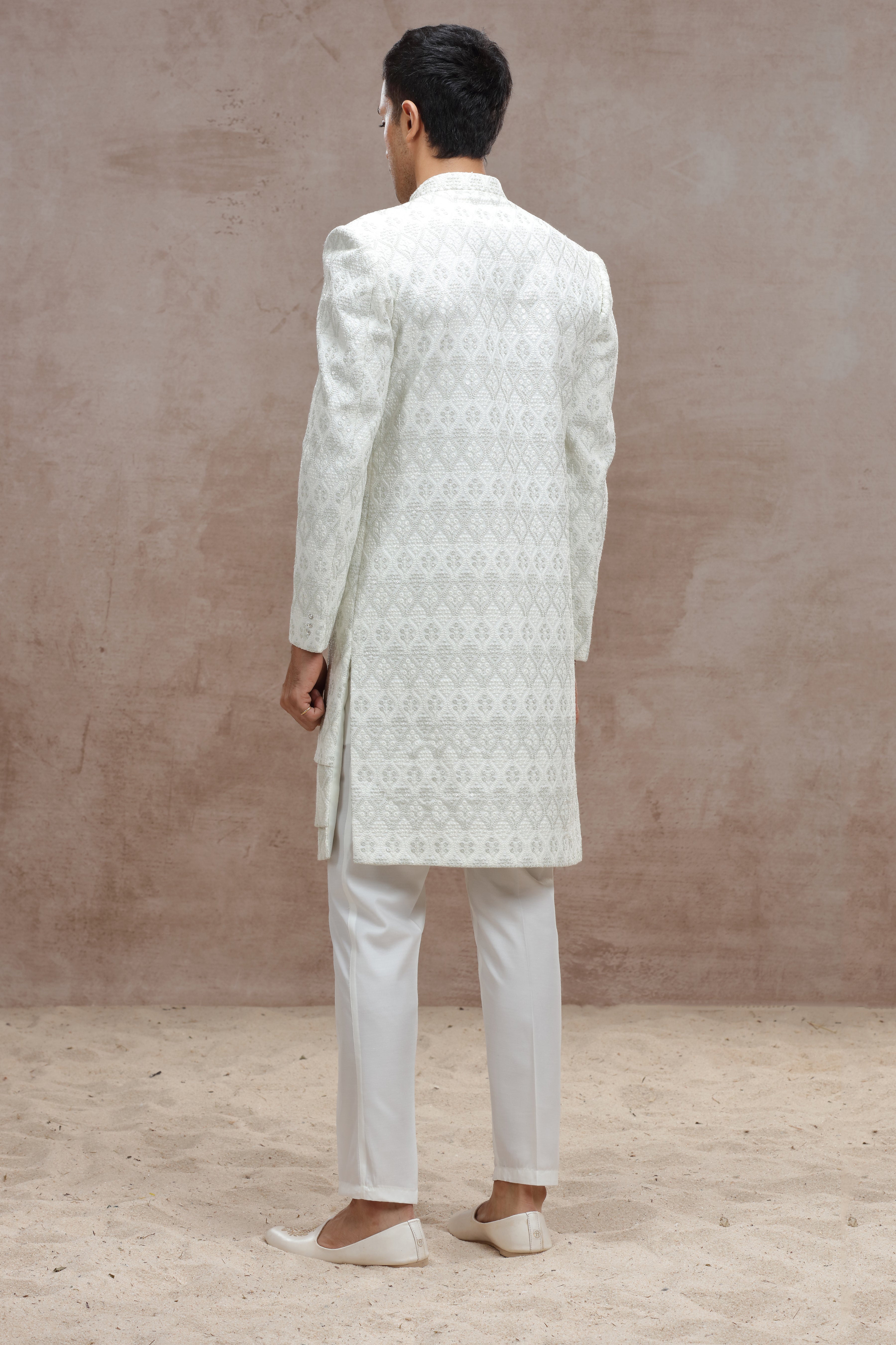 Ivory Sherwani with Elegant Thread Work & Sequences