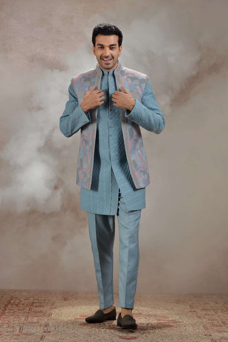 Blue Jacket Set with Abstract Print
