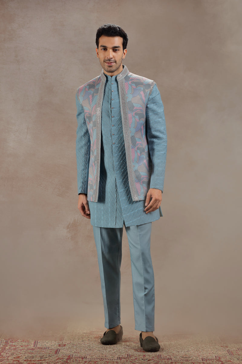 Blue Jacket Set with Abstract Print