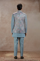 Blue Jacket Set with Abstract Print