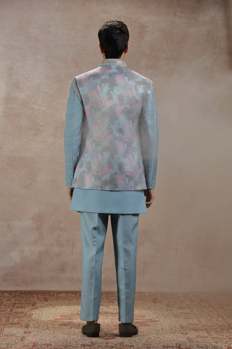 Blue Jacket Set with Abstract Print