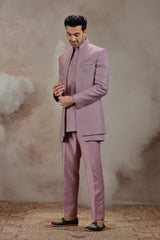 Lilac Indowestern Jacket Set with Geometric Embroidery