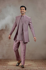 Lilac Indowestern Jacket Set with Geometric Embroidery