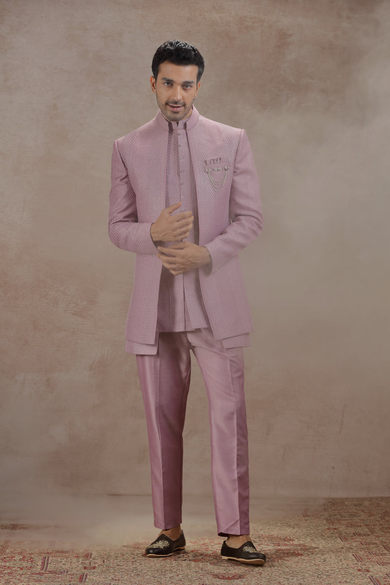 Lilac Indowestern Jacket Set with Geometric Embroidery