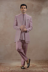 Lilac Indowestern Jacket Set with Geometric Embroidery