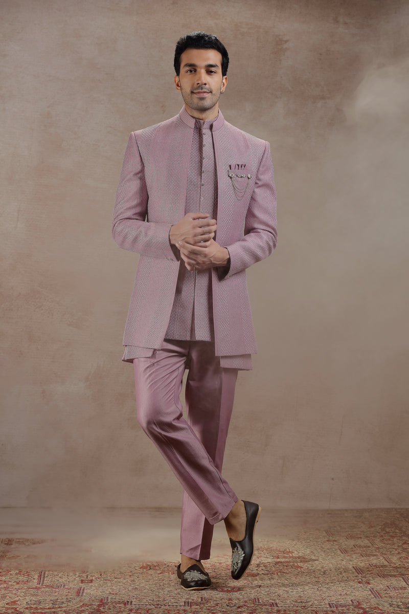 Lilac Indowestern Jacket Set with Geometric Embroidery