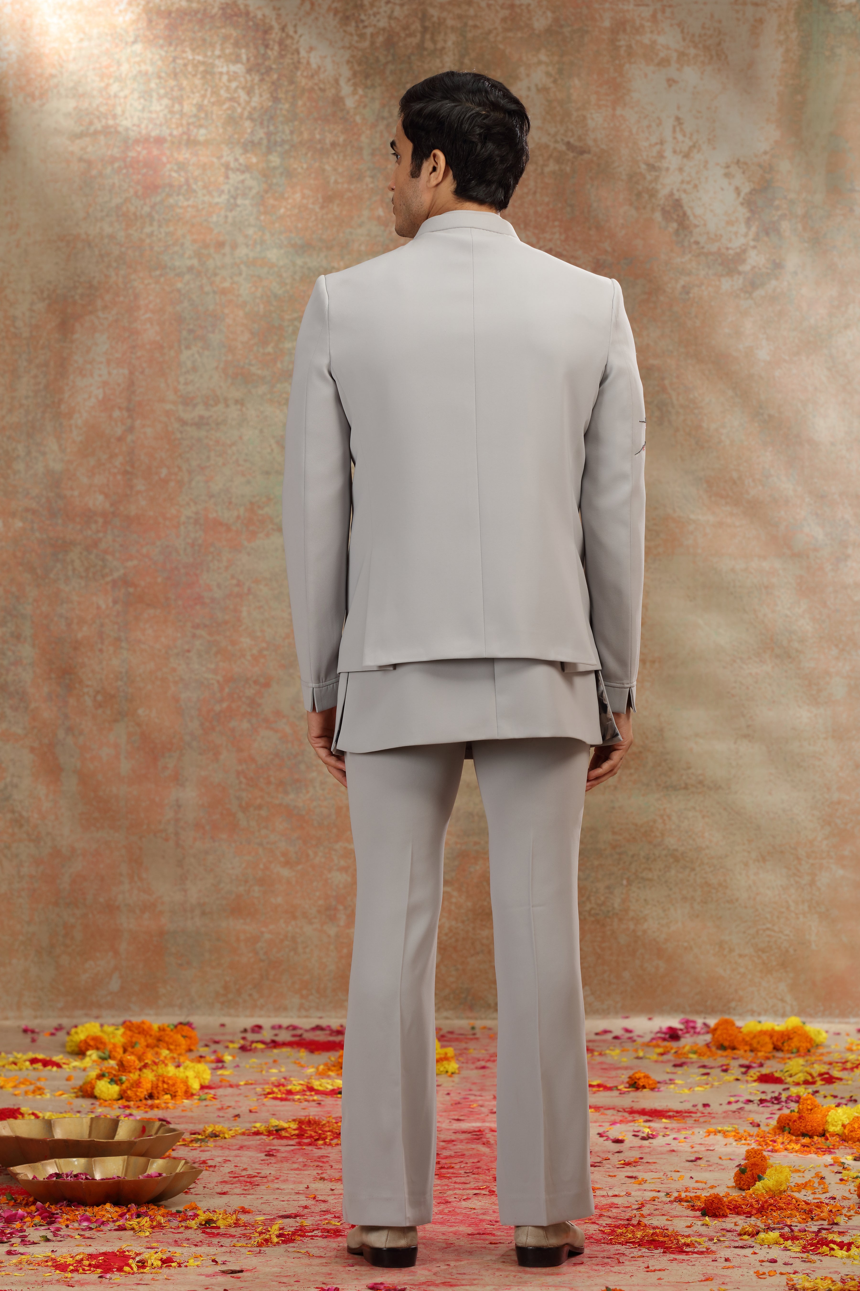 Gray Suiting Jodhpuri with Print, Resham Work