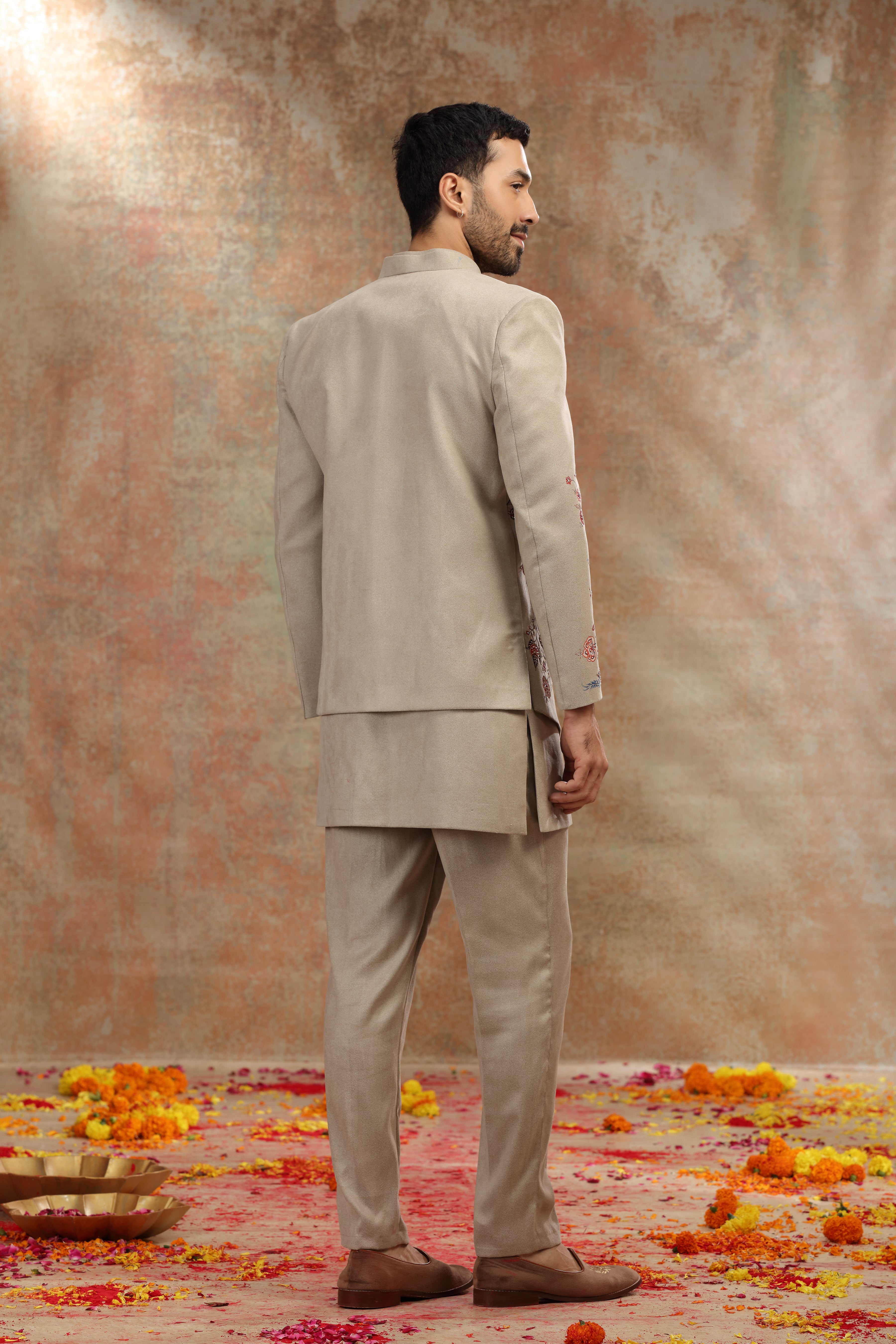 Olive Green Silk Jodhpuri Suit with Cutdana Work