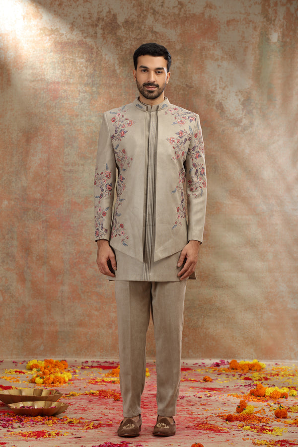 Olive Green Silk Jodhpuri Suit with Cutdana Work
