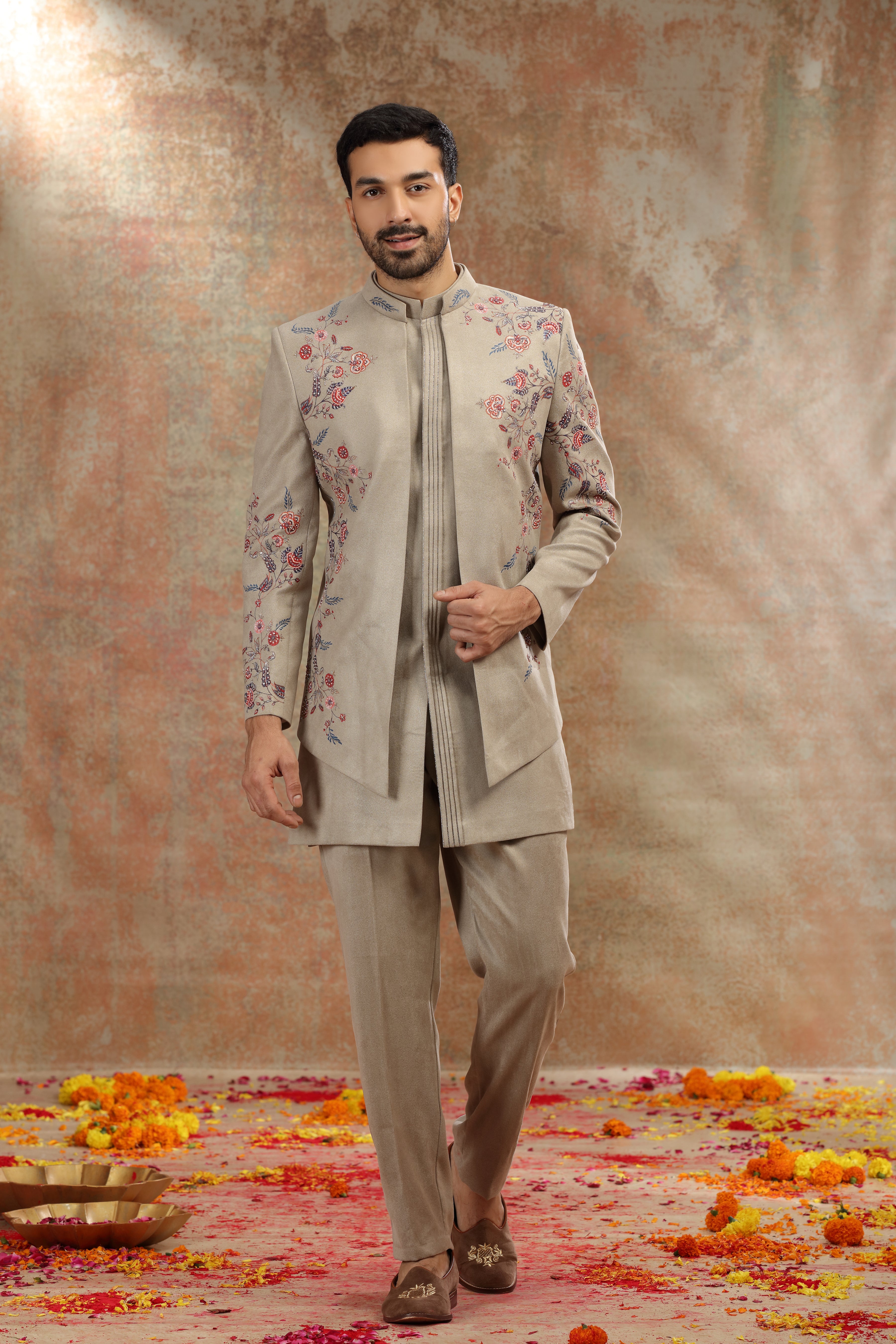Olive Green Silk Jodhpuri Suit with Cutdana Work