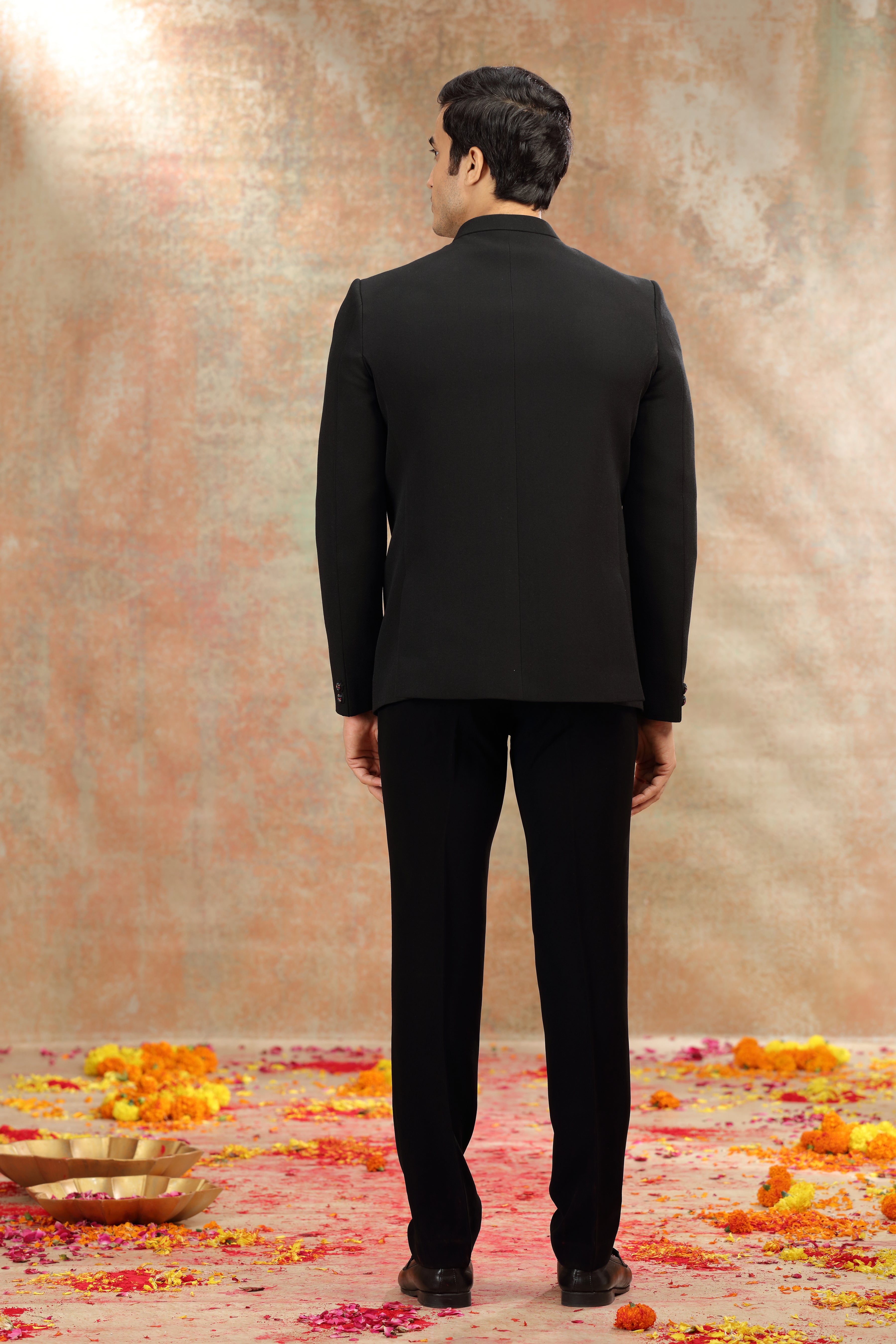 Black Suiting Jodhpuri Suit with Zardosi and Resham