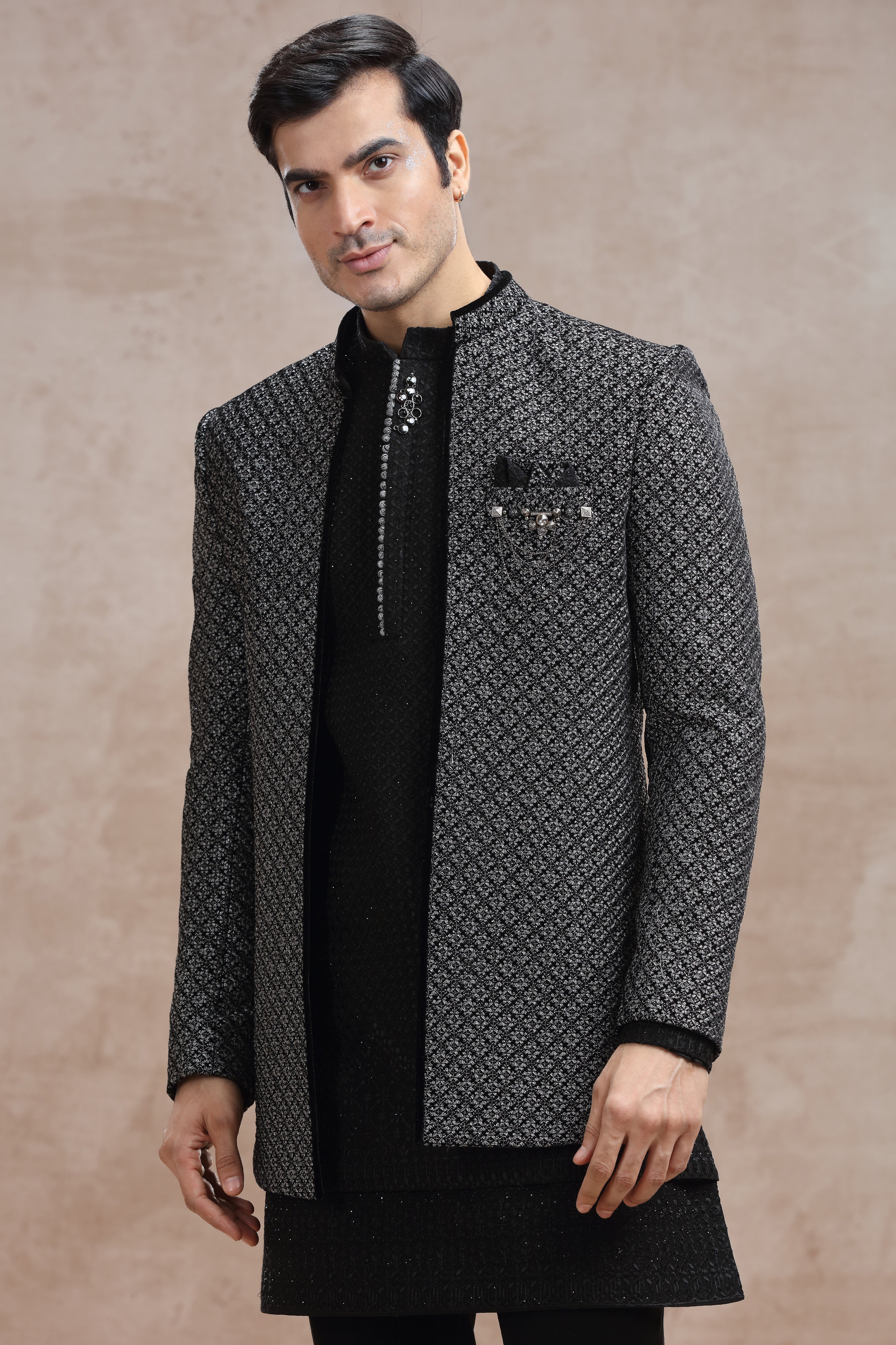 Black & Silver Indo Western Suit with Chikankari Work