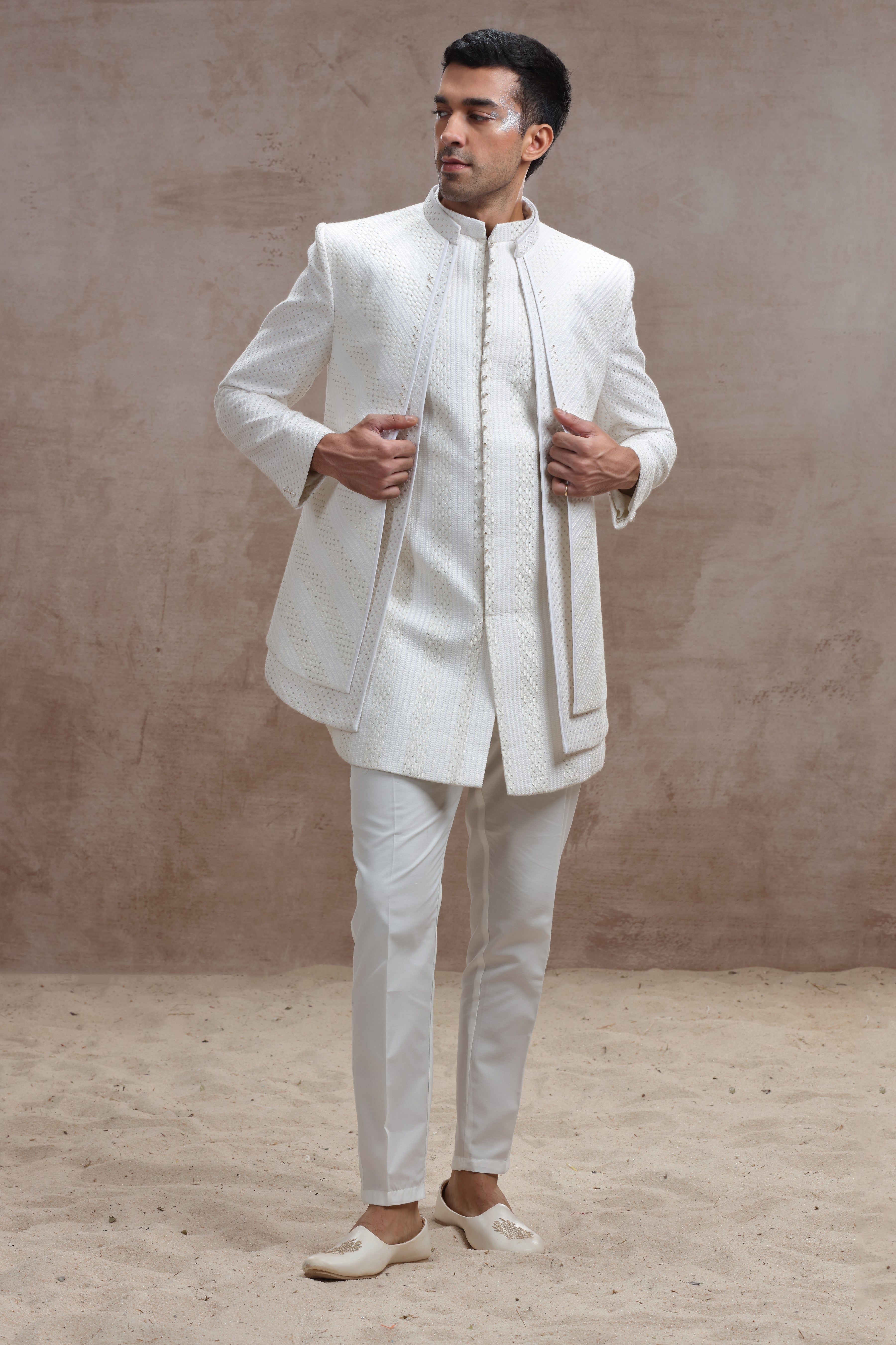 Ivory Indo Western Suit with Elegant Chikankari Work