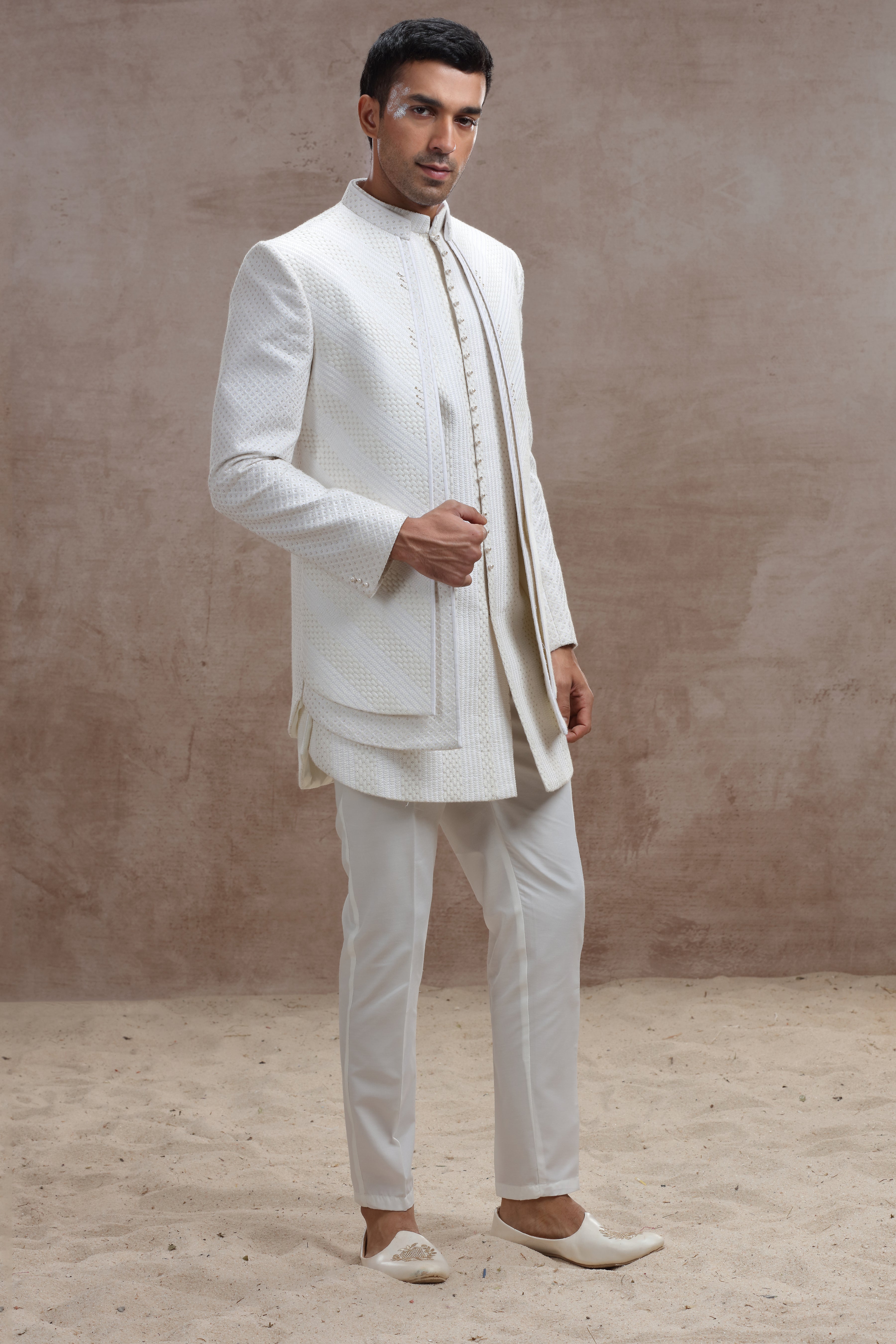 Ivory Indo Western Suit with Elegant Chikankari Work