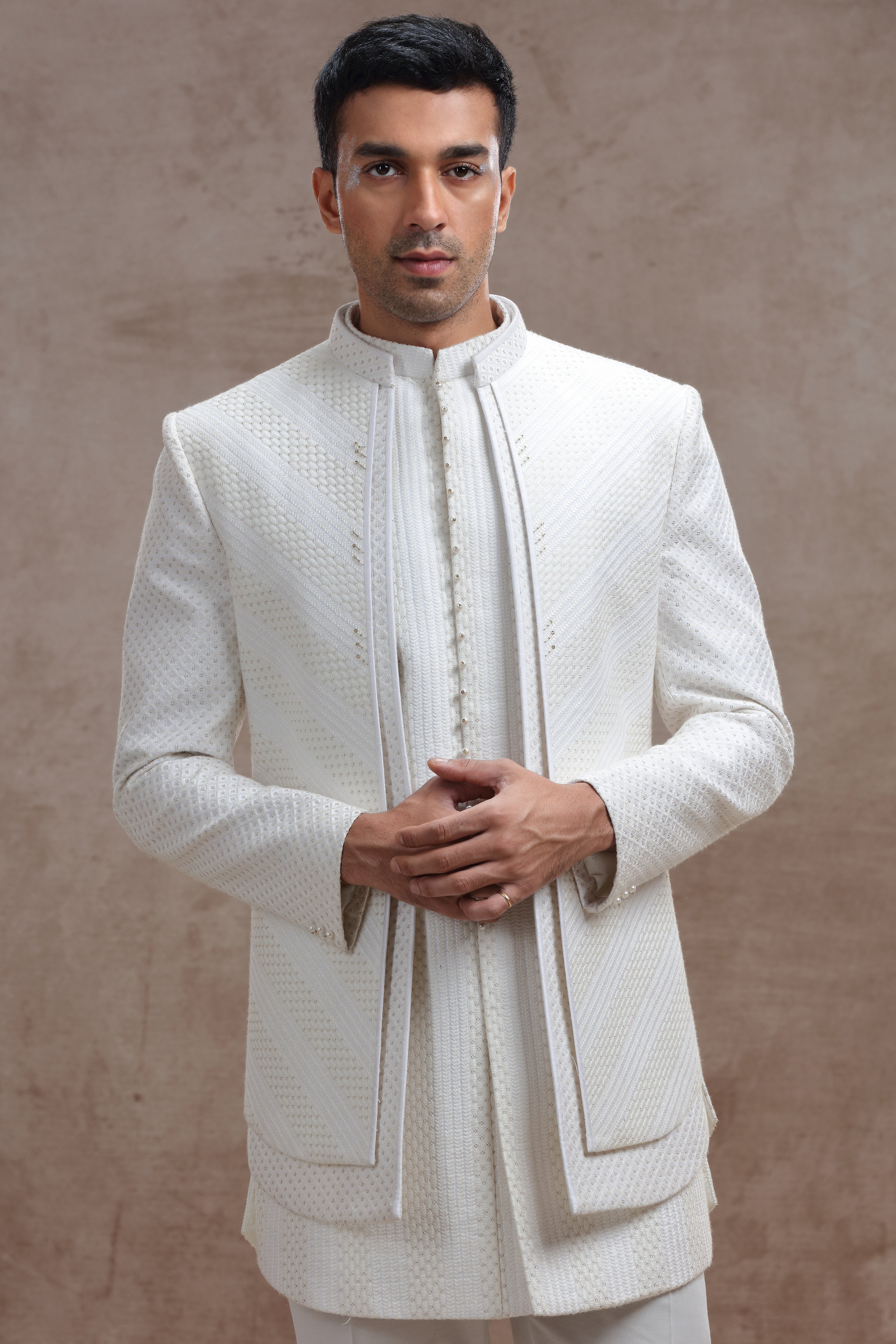 Ivory Indo Western Suit with Elegant Chikankari Work