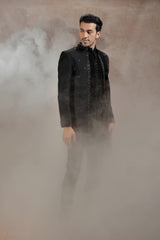Black Silk Indowestern With Sequins & Zardosi Work