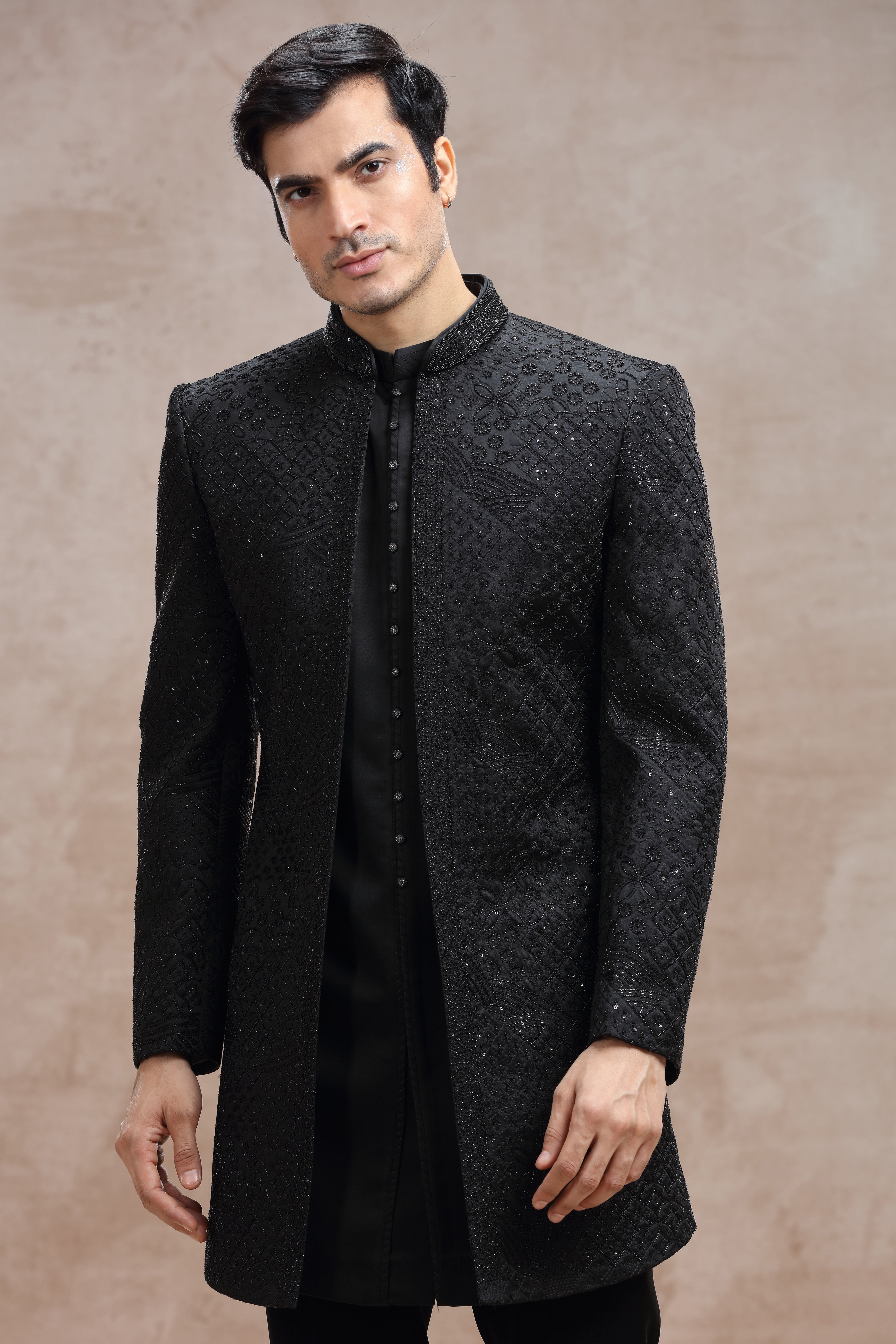 Black Indo Western Suit with Bead & Sequence Work