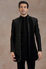 Black Silk Indowestern With Sequins & Zardosi Work