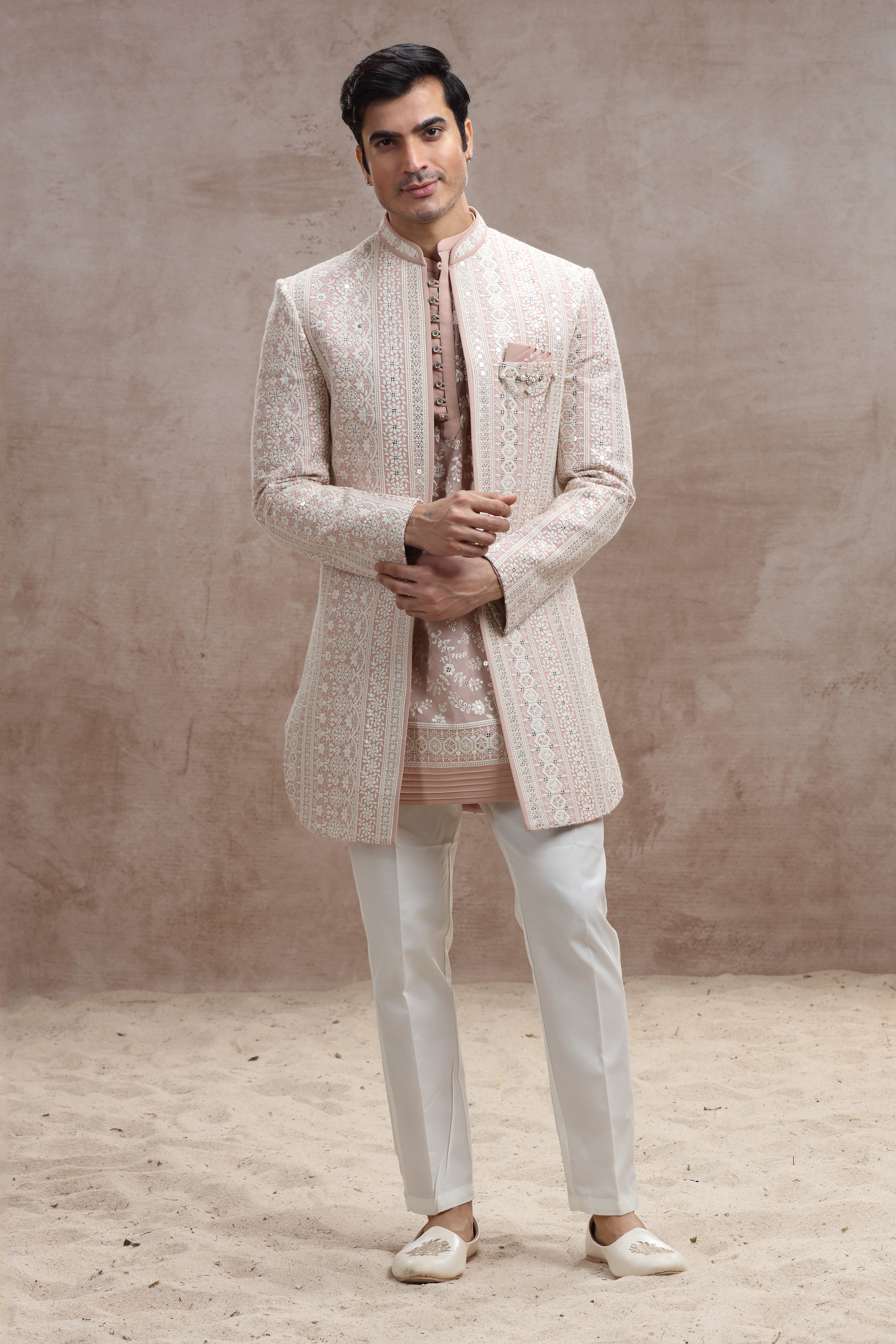 Peach Colour Indo Western with Chikankari Floral Embroidery