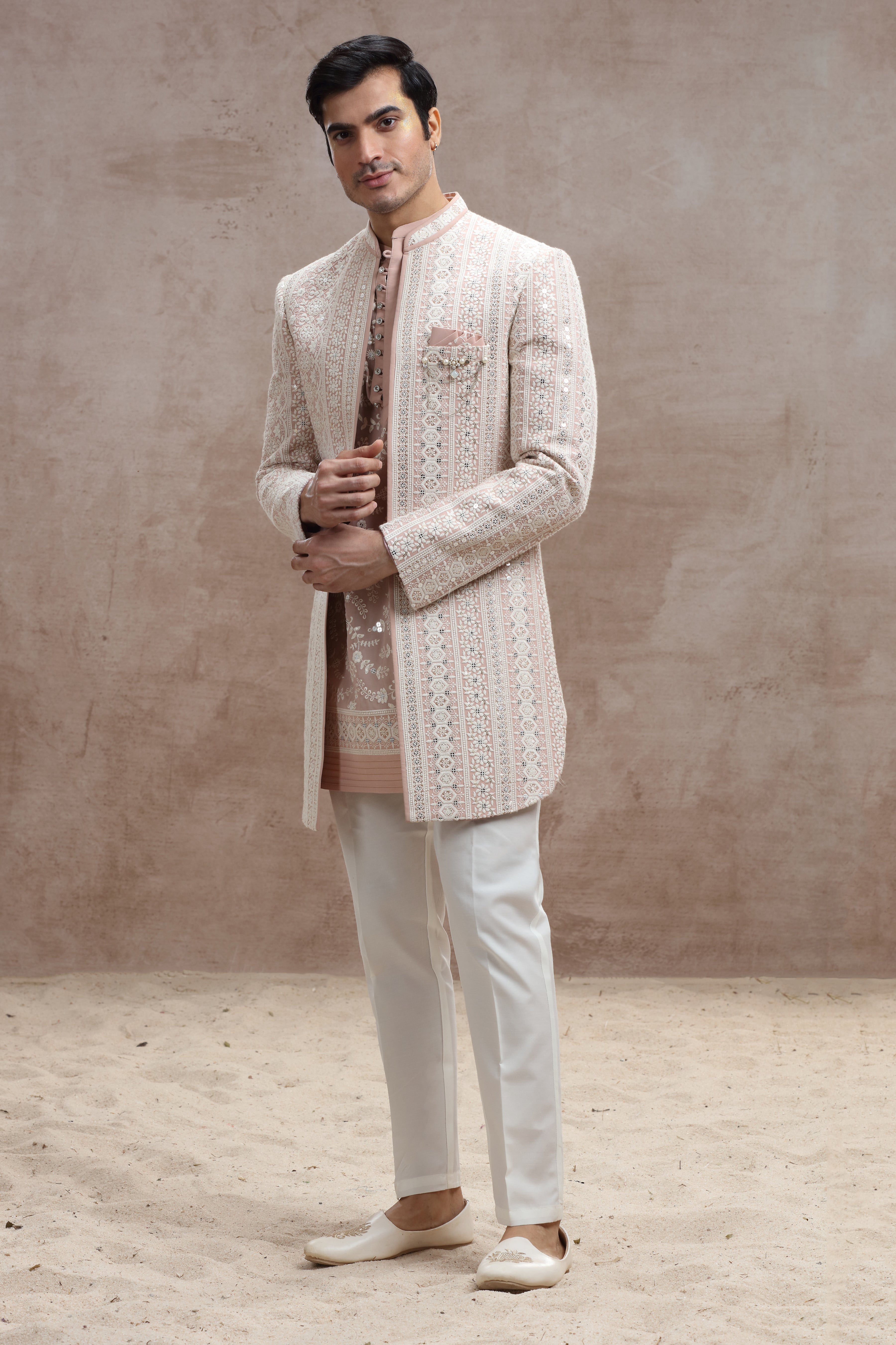 Peach Colour Indo Western with Chikankari Floral Embroidery