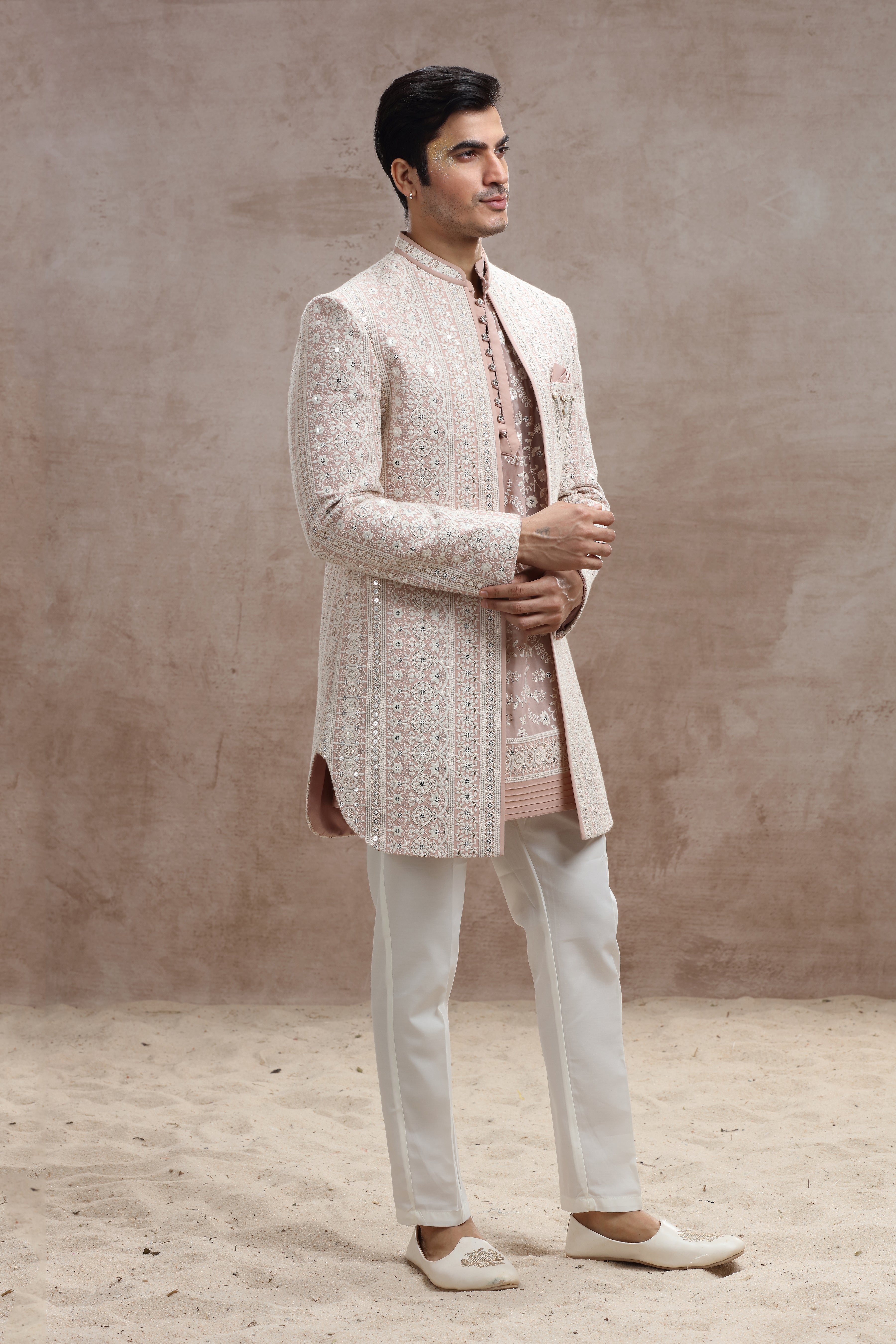 Peach Colour Indo Western with Chikankari Floral Embroidery