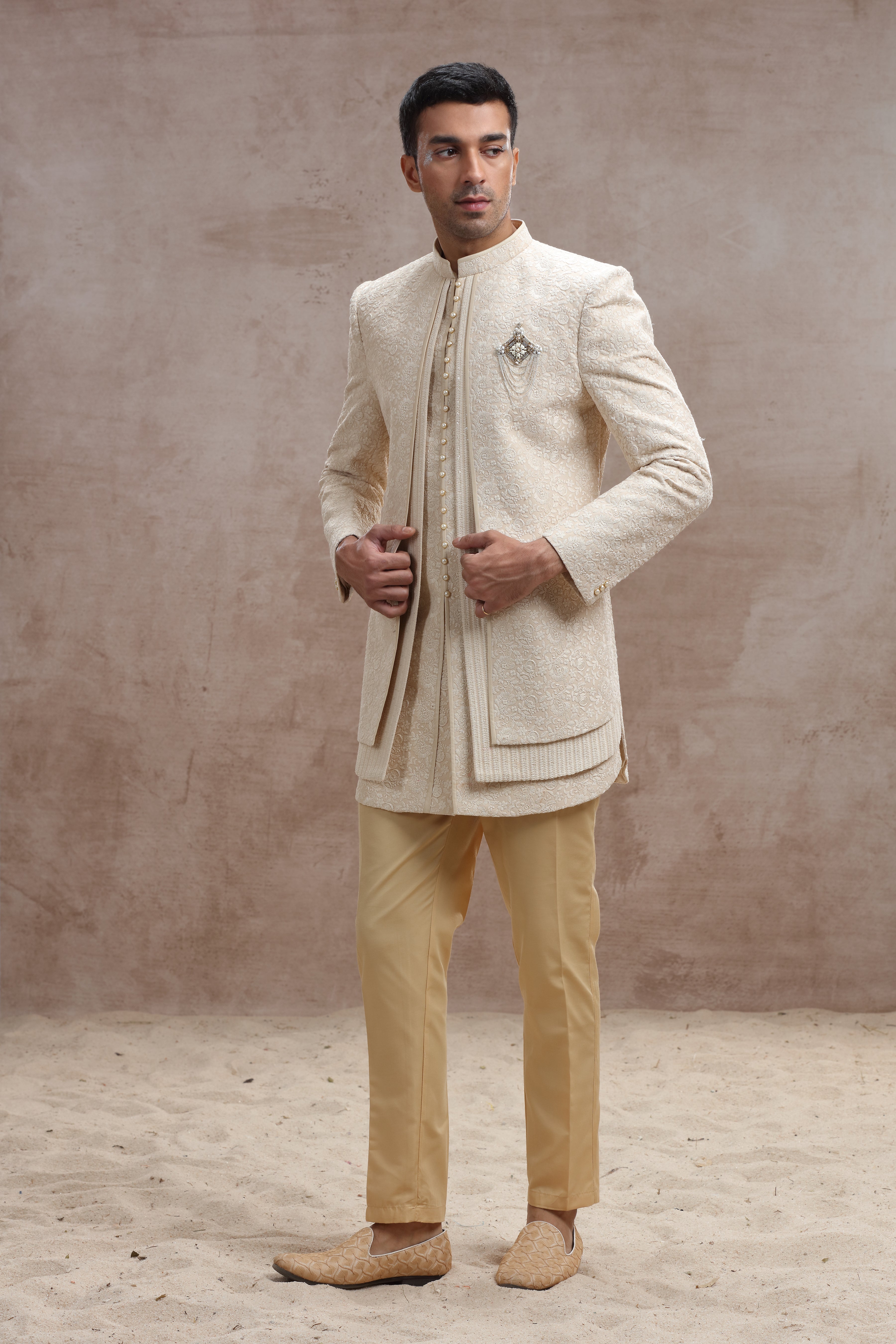 Beige Color Indo Western with Chikankari Work